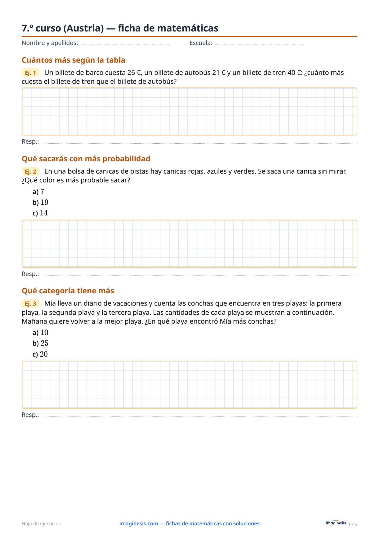 7.º curso (Austria) — ficha de matemáticas — Ficha del alumno: ficha de matemáticas para imprimir (7.º curso, Austria)