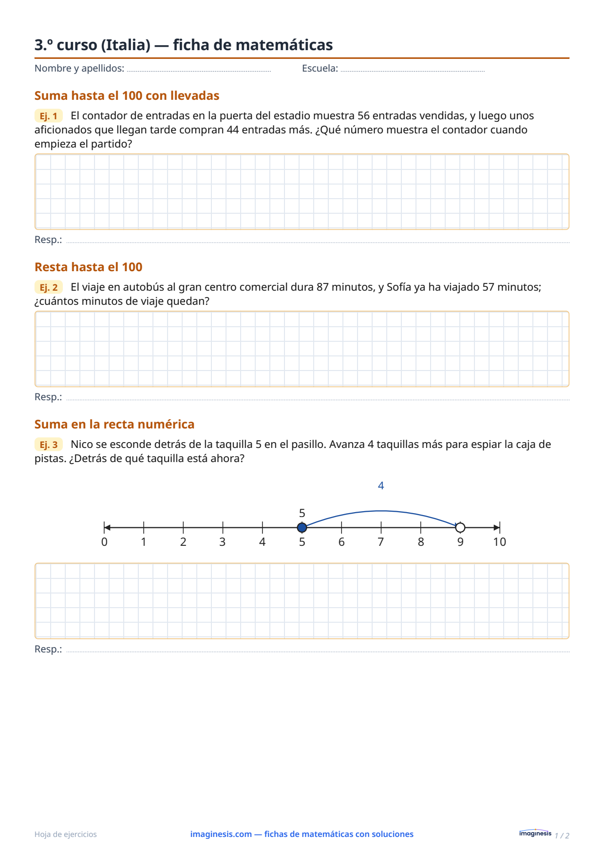 3.º curso (Italia) — ficha de matemáticas — Ficha del alumno: ficha de matemáticas para imprimir (3.º curso, Italia)