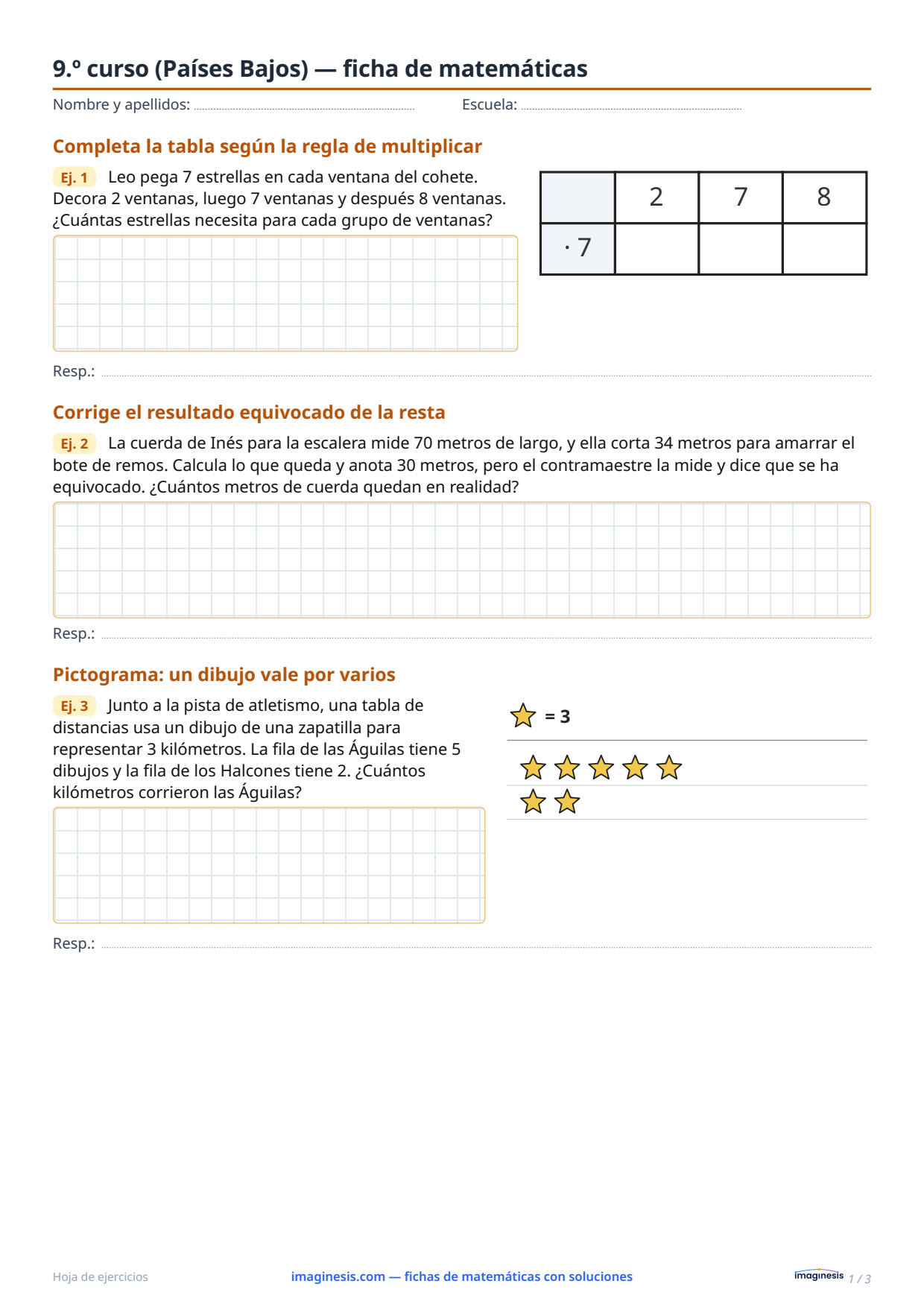 9.º curso (Países Bajos) — ficha de matemáticas — Ficha del alumno: ficha de matemáticas para imprimir (9.º curso, Países Bajos)