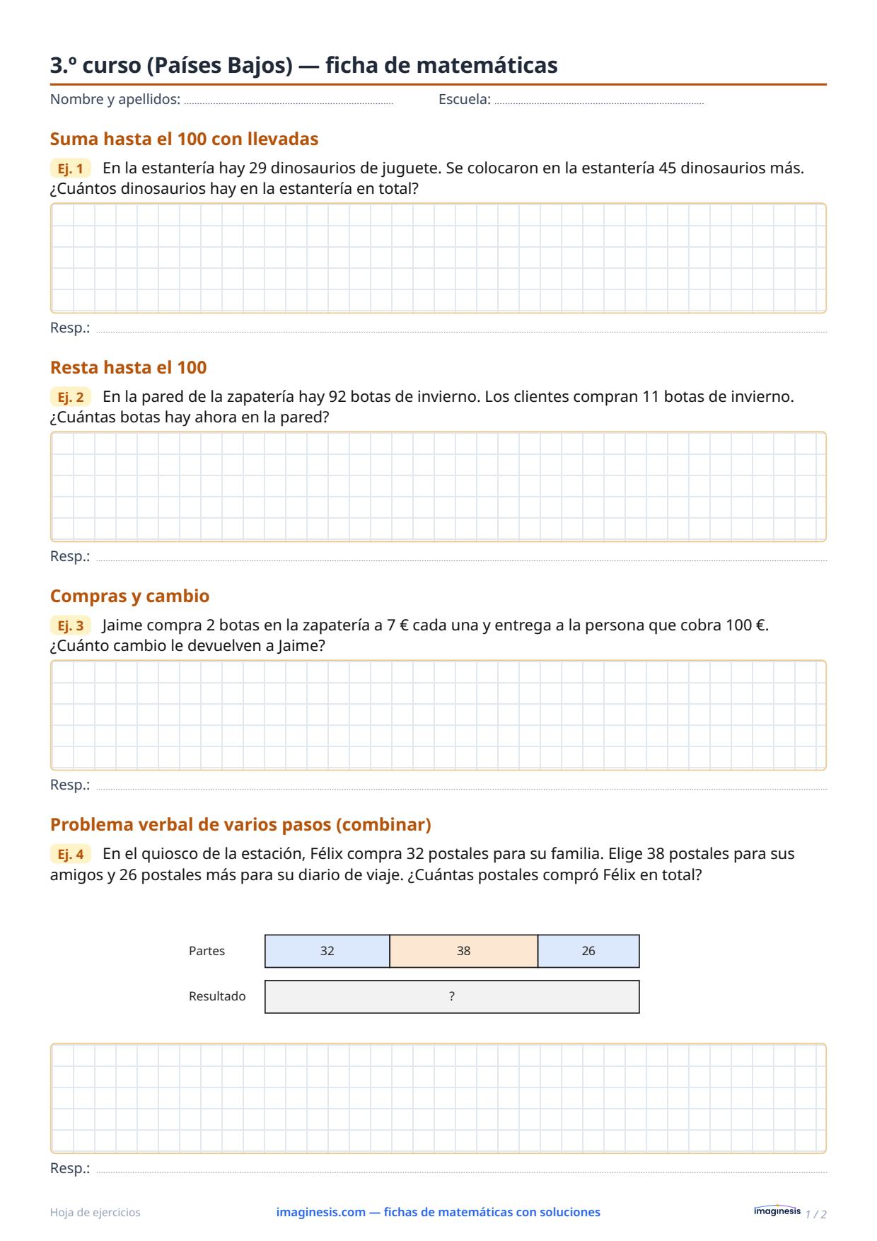 3.º curso (Países Bajos) — ficha de matemáticas — Ficha del alumno: ficha de matemáticas para imprimir (3.º curso, Países Bajos)