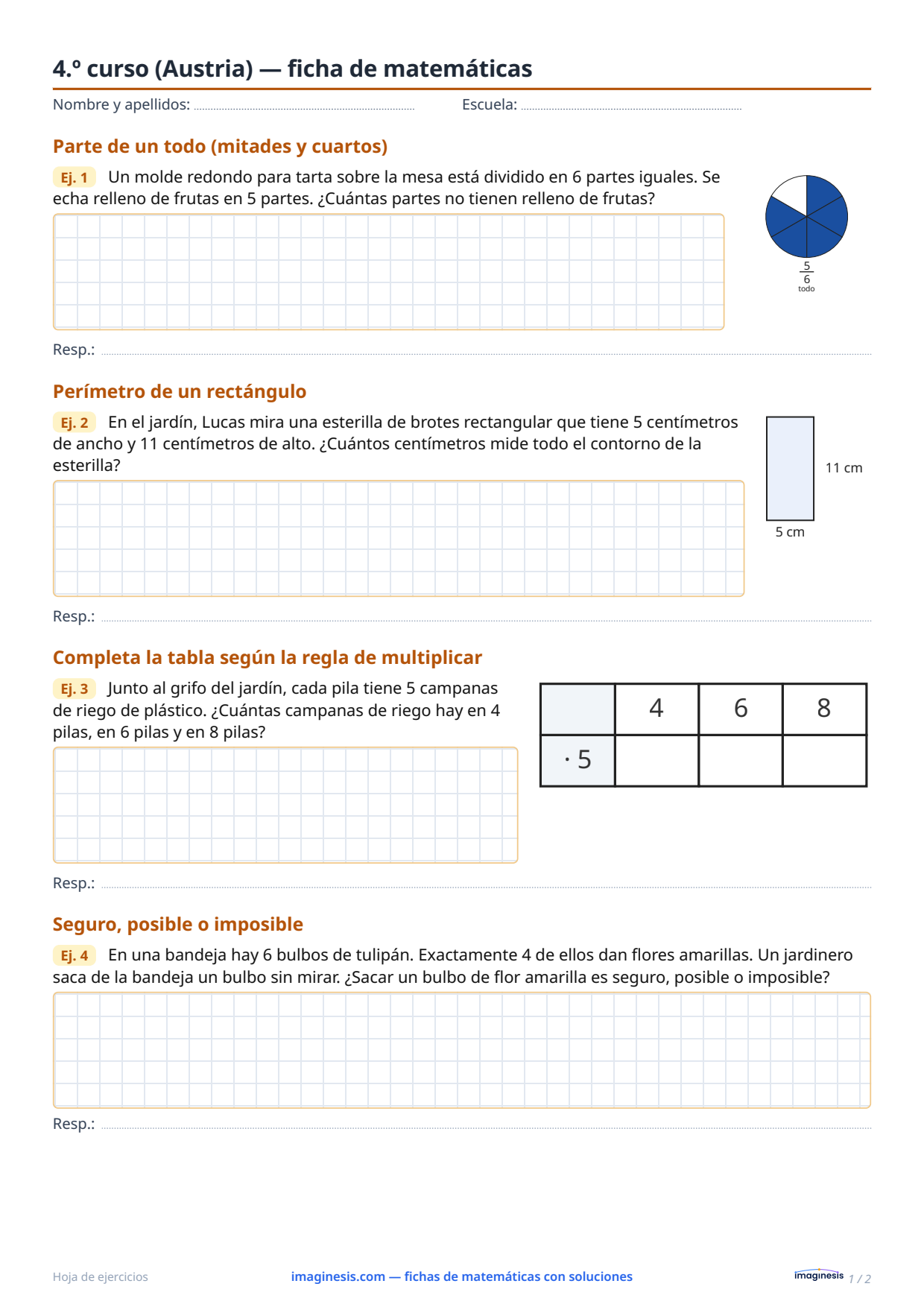 4.º curso (Austria) — ficha de matemáticas — Ficha del alumno: ficha de matemáticas para imprimir (4.º curso, Austria)