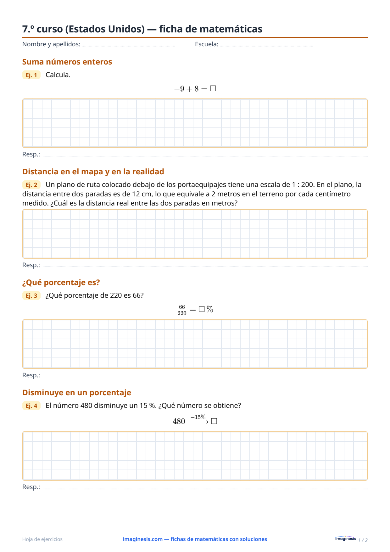 7.º curso (Estados Unidos) — ficha de matemáticas — Ficha del alumno: ficha de matemáticas para imprimir (7.º curso, Estados Unidos)