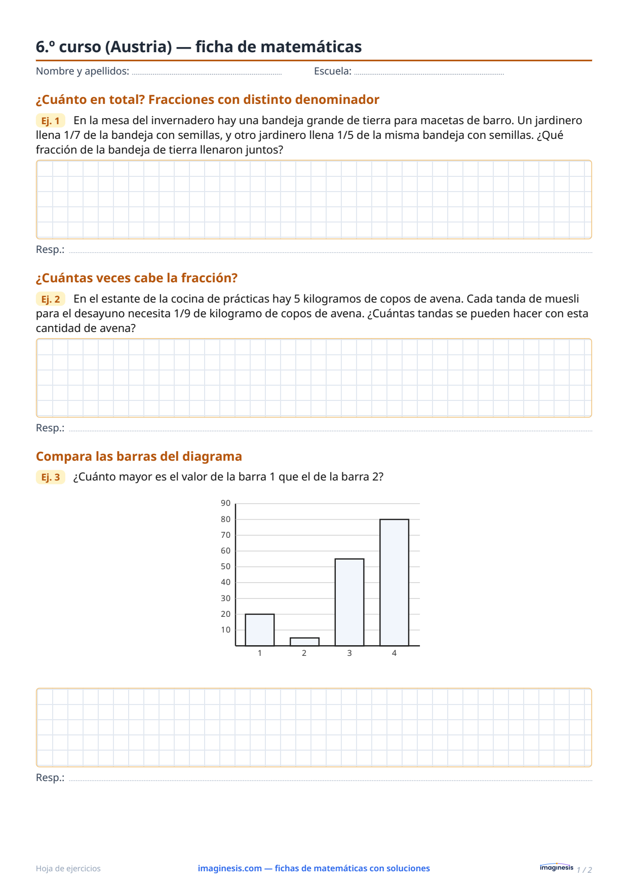 6.º curso (Austria) — ficha de matemáticas — Ficha del alumno: ficha de matemáticas para imprimir (6.º curso, Austria)
