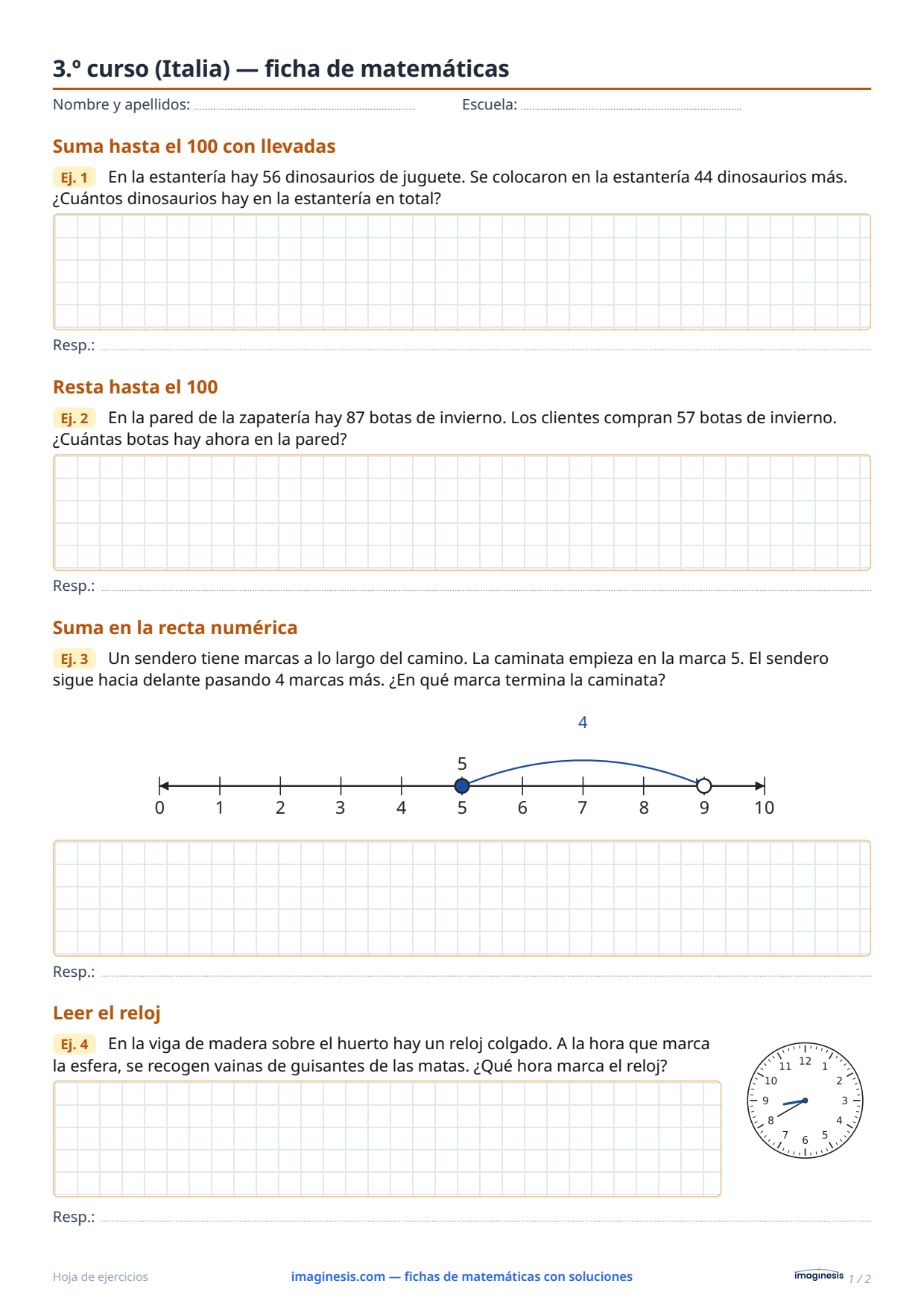 3.º curso (Italia) — ficha de matemáticas — Ficha del alumno: ficha de matemáticas para imprimir (3.º curso, Italia)
