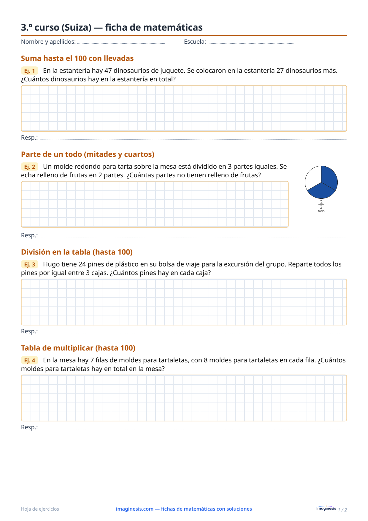 3.º curso (Suiza) — ficha de matemáticas — Ficha del alumno: ficha de matemáticas para imprimir (3.º curso, Suiza)