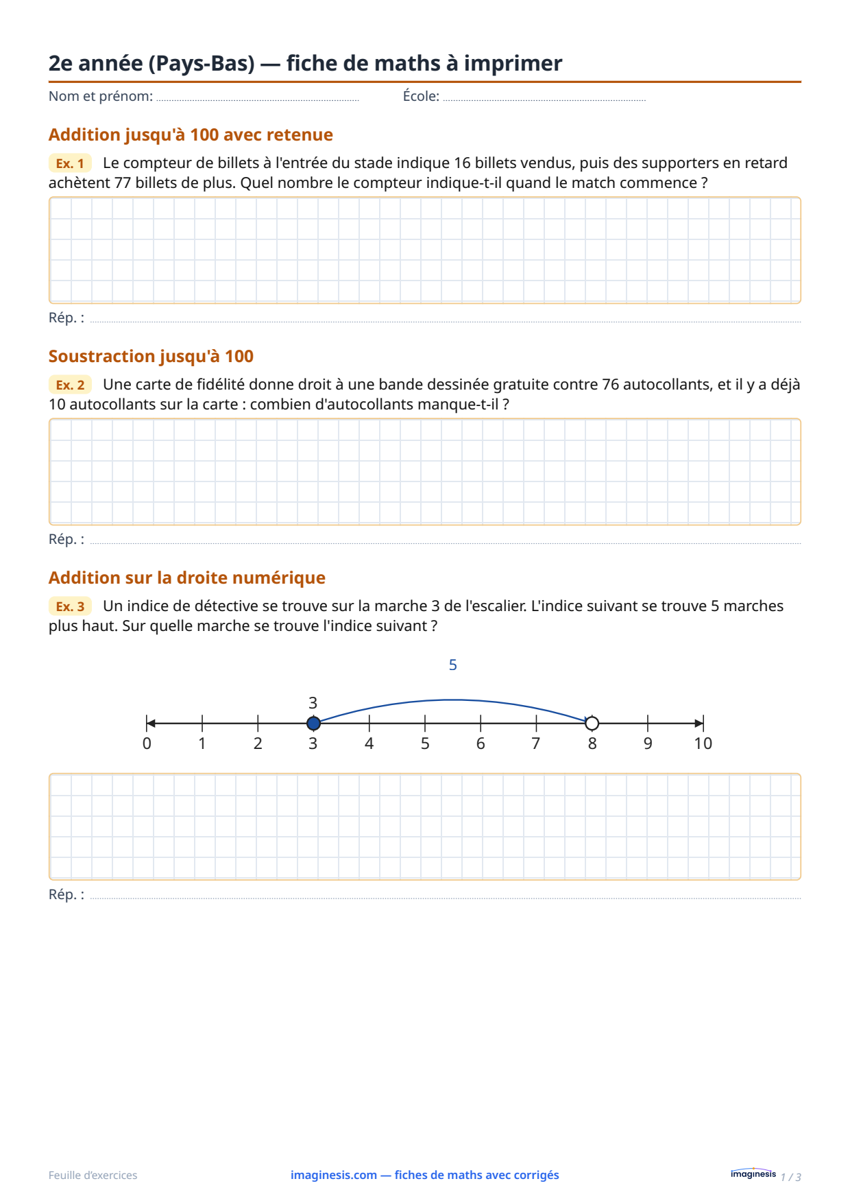 2e année (Pays-Bas) — fiche de maths à imprimer — Fiche élève : fiche de maths à imprimer (2e année, Pays-Bas)