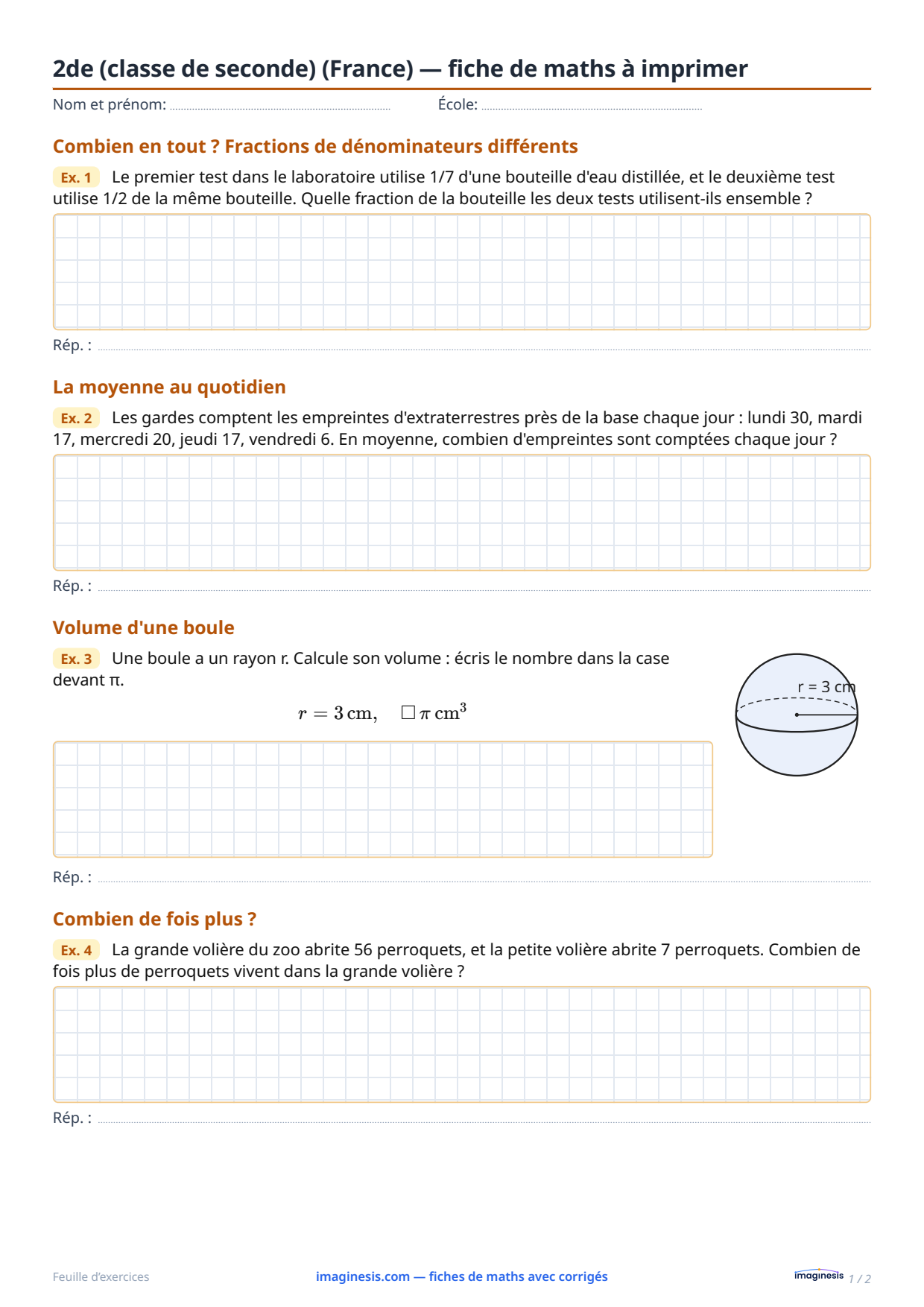 2de (classe de seconde) (France) — fiche de maths à imprimer — Fiche élève : fiche de maths à imprimer (2de (classe de seconde), France)