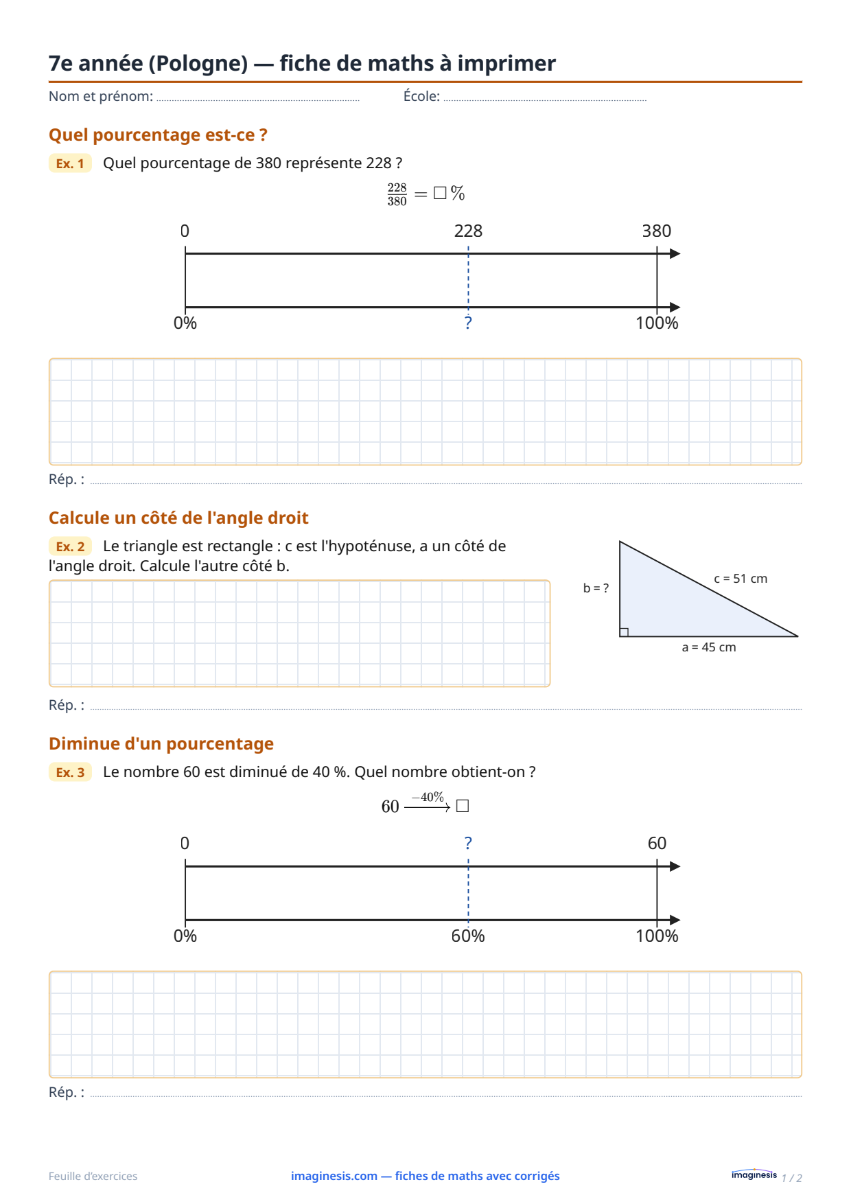7e année (Pologne) — fiche de maths à imprimer — Fiche élève : fiche de maths à imprimer (7e année, Pologne)