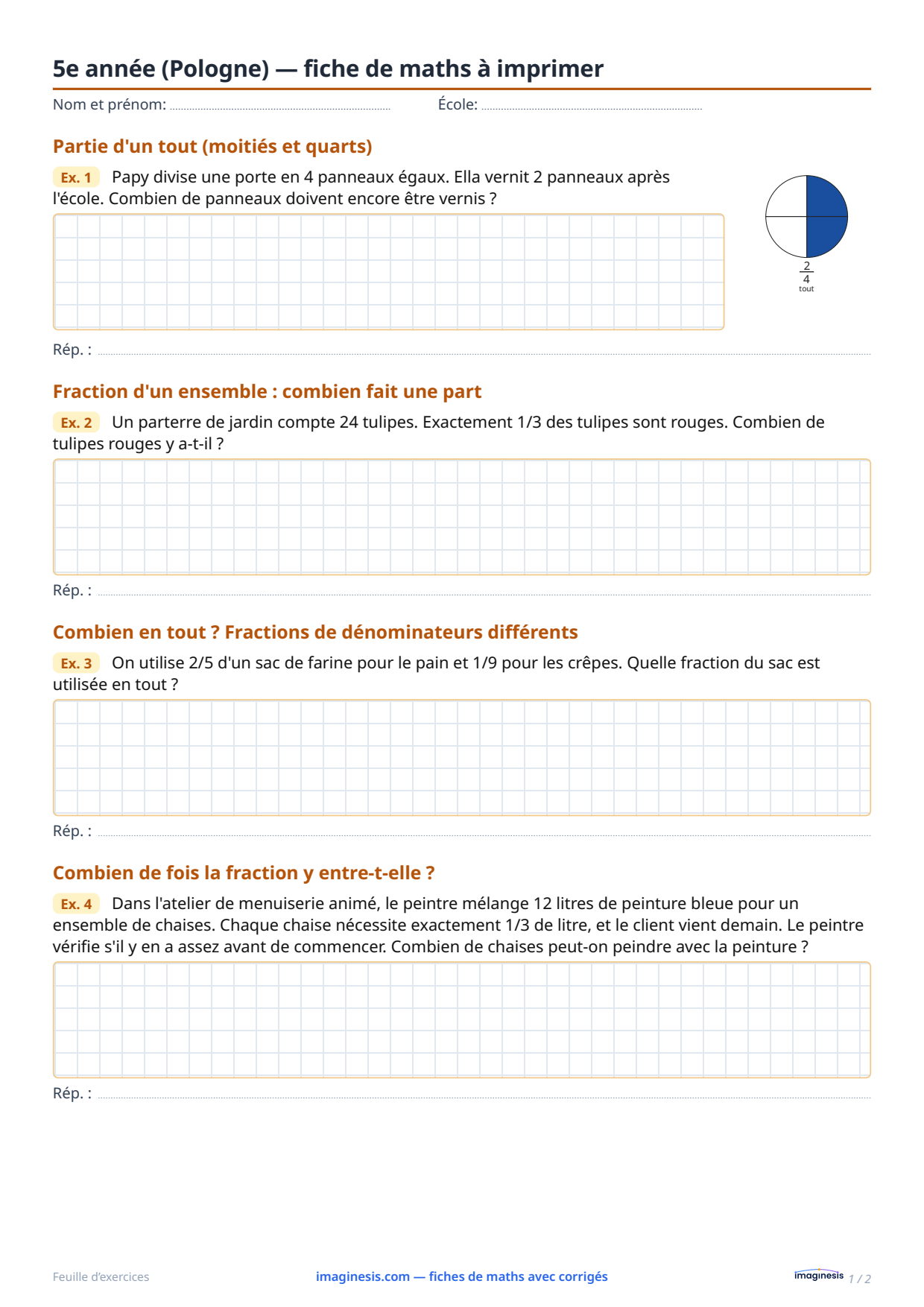 5e année (Pologne) — fiche de maths à imprimer — Fiche élève : fiche de maths à imprimer (5e année, Pologne)