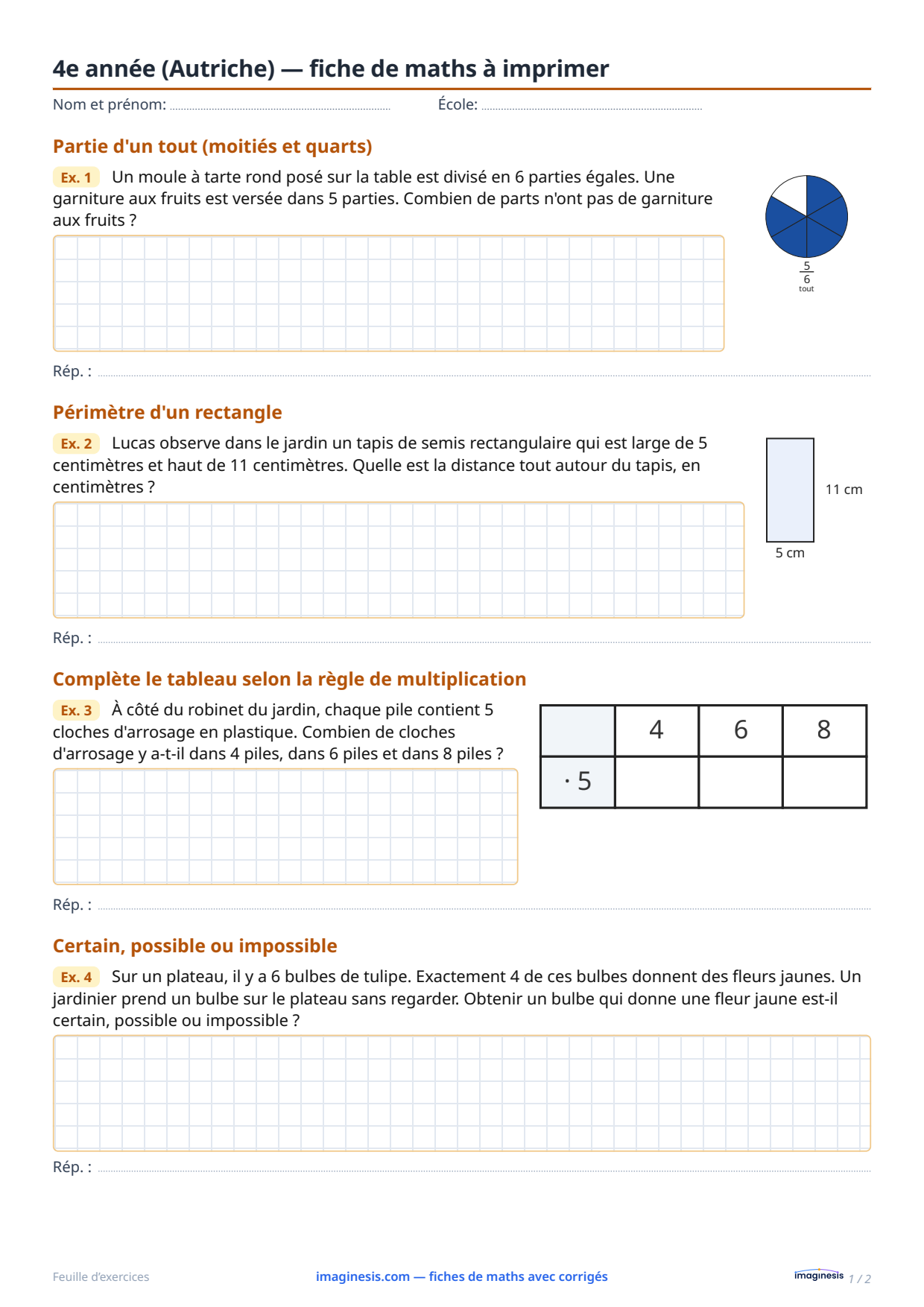 4e année (Autriche) — fiche de maths à imprimer — Fiche élève : fiche de maths à imprimer (4e année, Autriche)