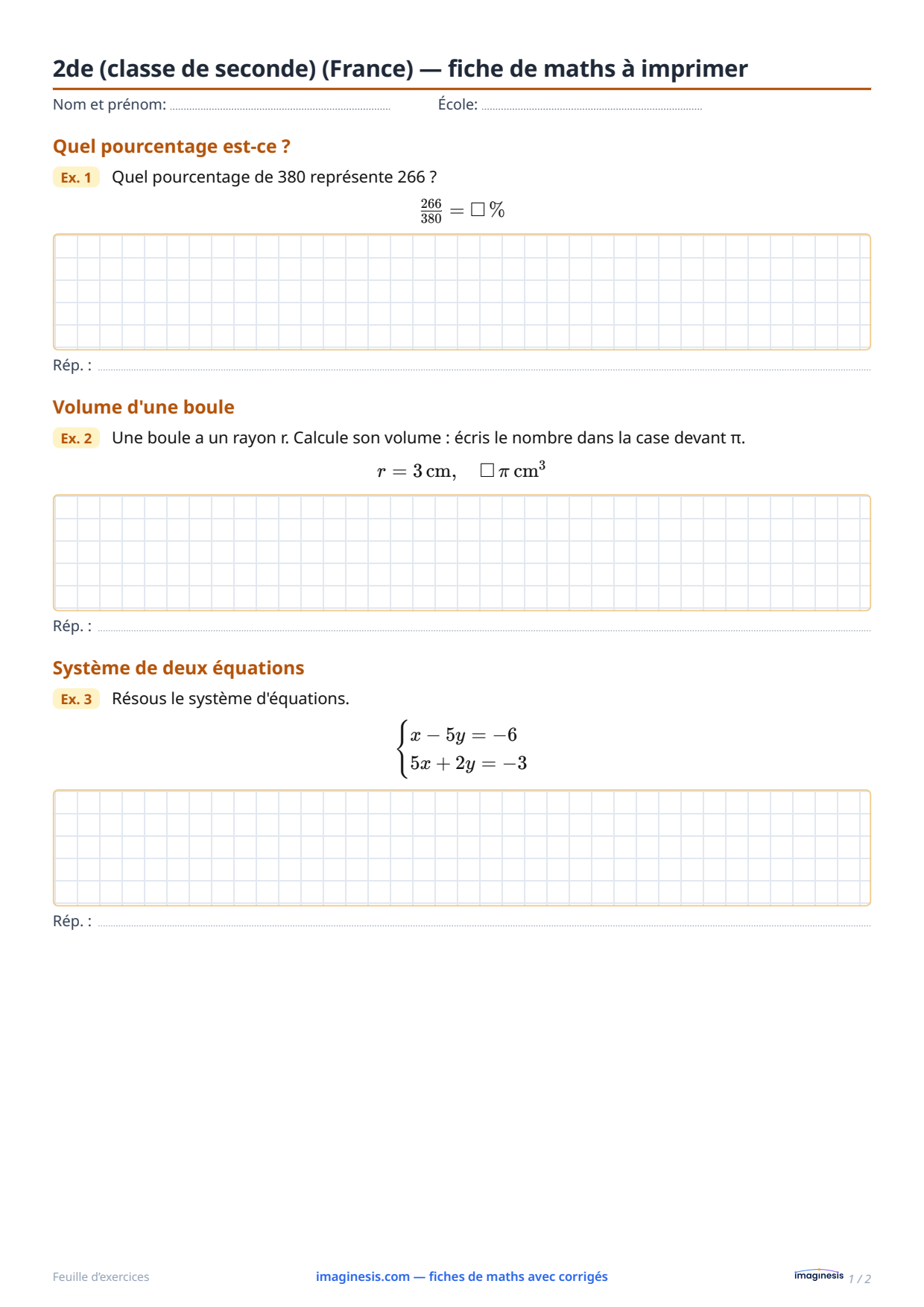 2de (classe de seconde) (France) — fiche de maths à imprimer — Fiche élève : fiche de maths à imprimer (2de (classe de seconde), France)