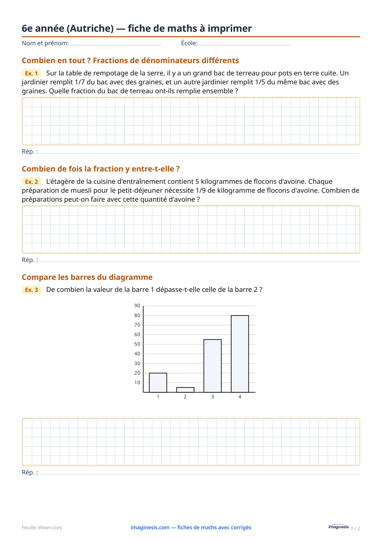 6e année (Autriche) — fiche de maths à imprimer — Fiche élève : fiche de maths à imprimer (6e année, Autriche)