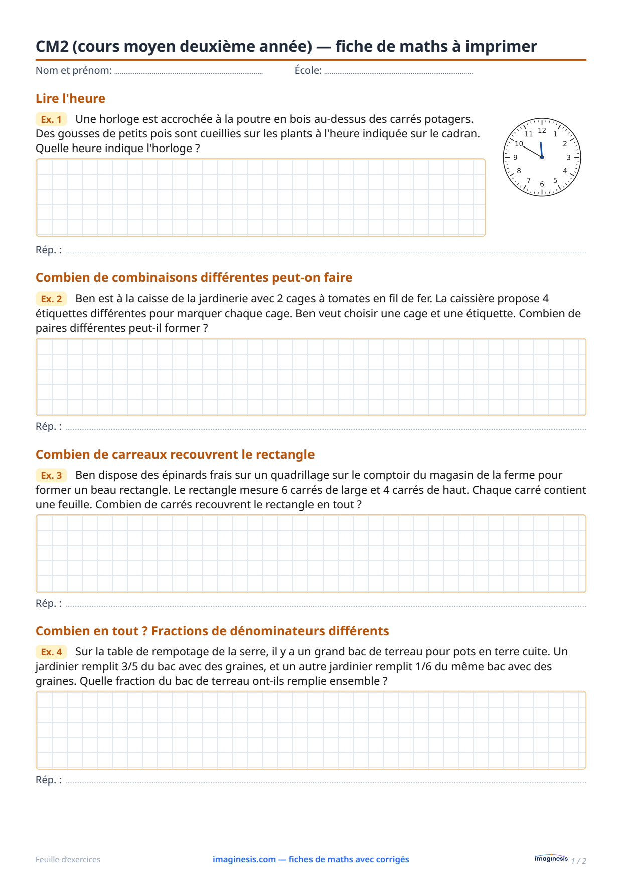 CM2 (cours moyen deuxième année) — fiche de maths à imprimer — Fiche élève : fiche de maths à imprimer (CM2 (cours moyen deuxième année), France)