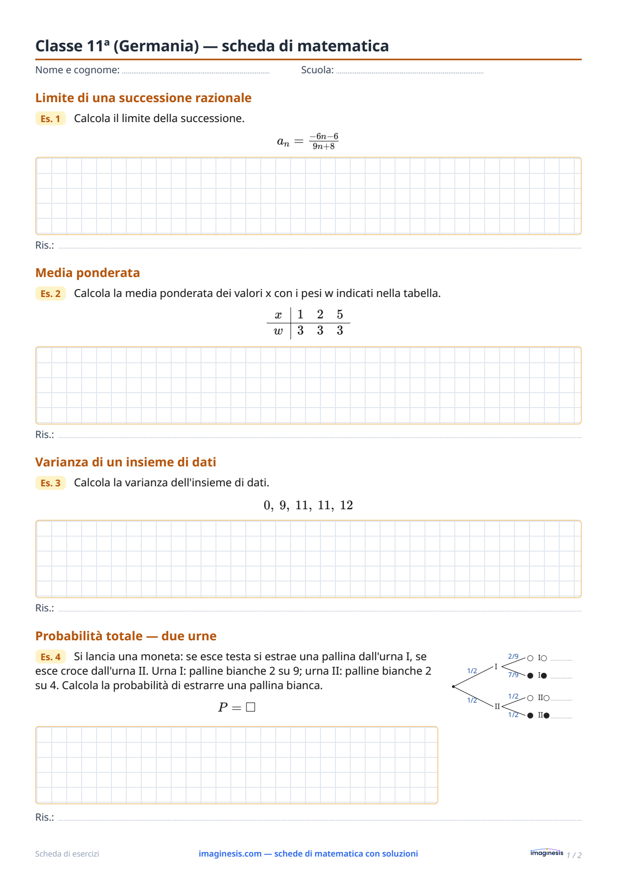Classe 11ª (Germania) — scheda di matematica — Scheda dello studente: scheda di matematica da stampare (Classe 11ª, Germania)