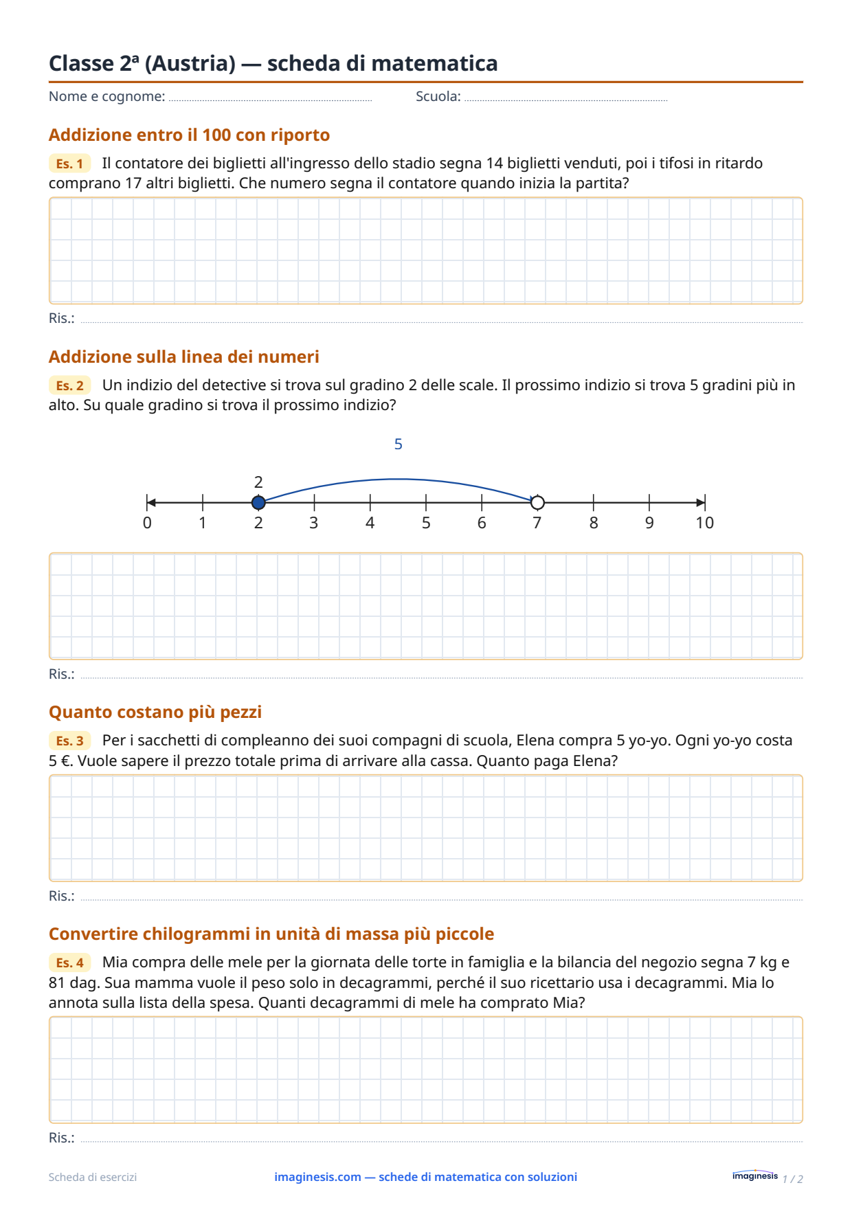 Classe 2ª (Austria) — scheda di matematica — Scheda dello studente: scheda di matematica da stampare (Classe 2ª, Austria)