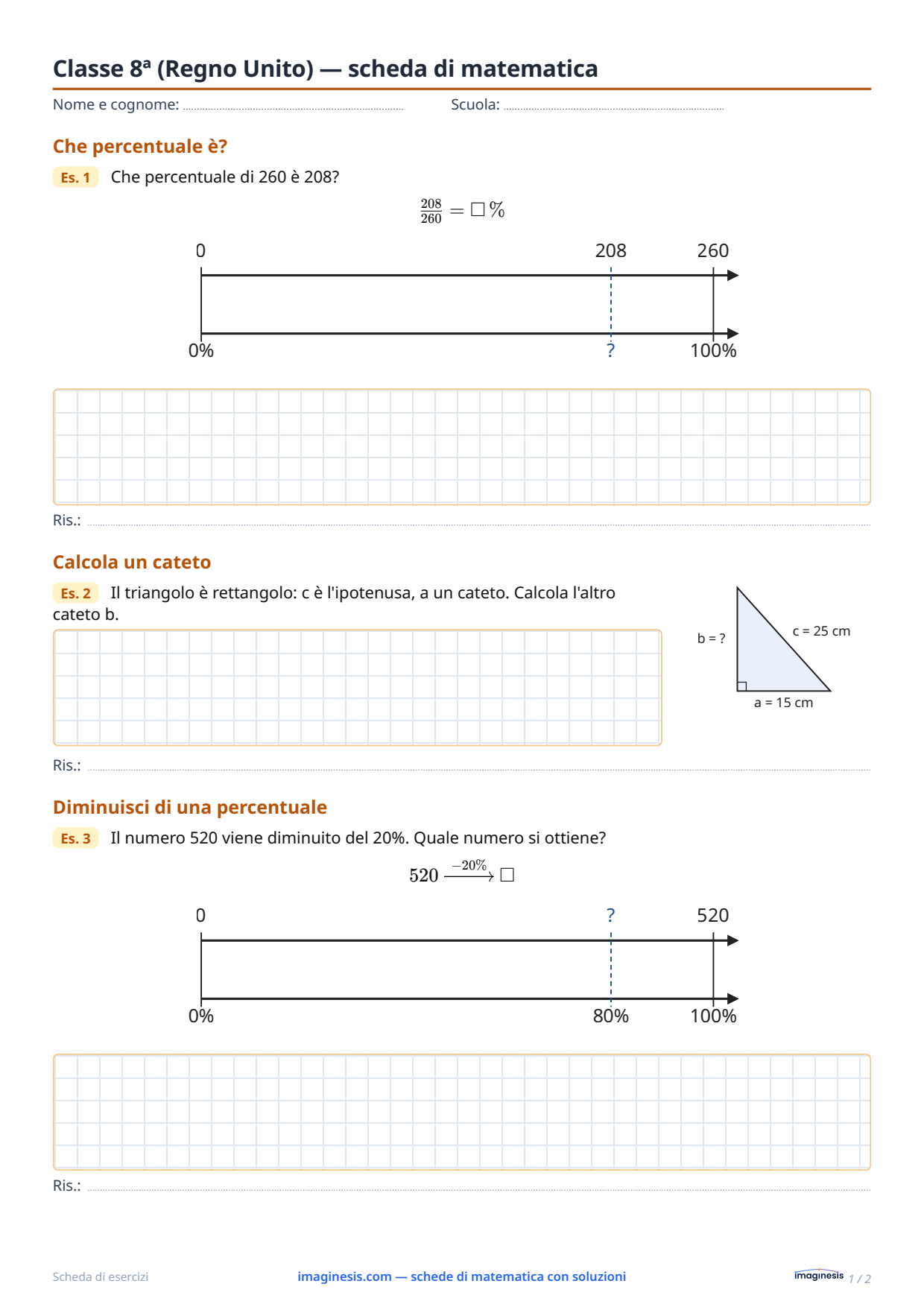Classe 8ª (Regno Unito) — scheda di matematica — Scheda dello studente: scheda di matematica da stampare (Classe 8ª, Regno Unito)