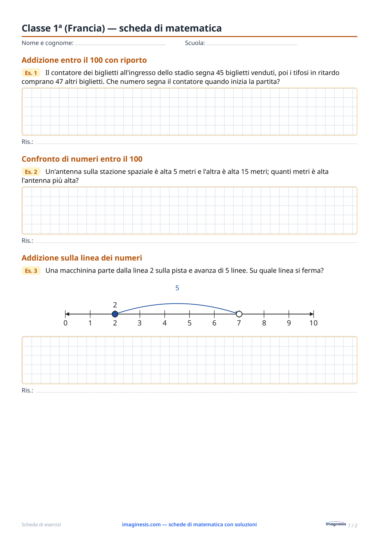 Classe 1ª (Francia) — scheda di matematica — Scheda dello studente: scheda di matematica da stampare (Classe 1ª, Francia)