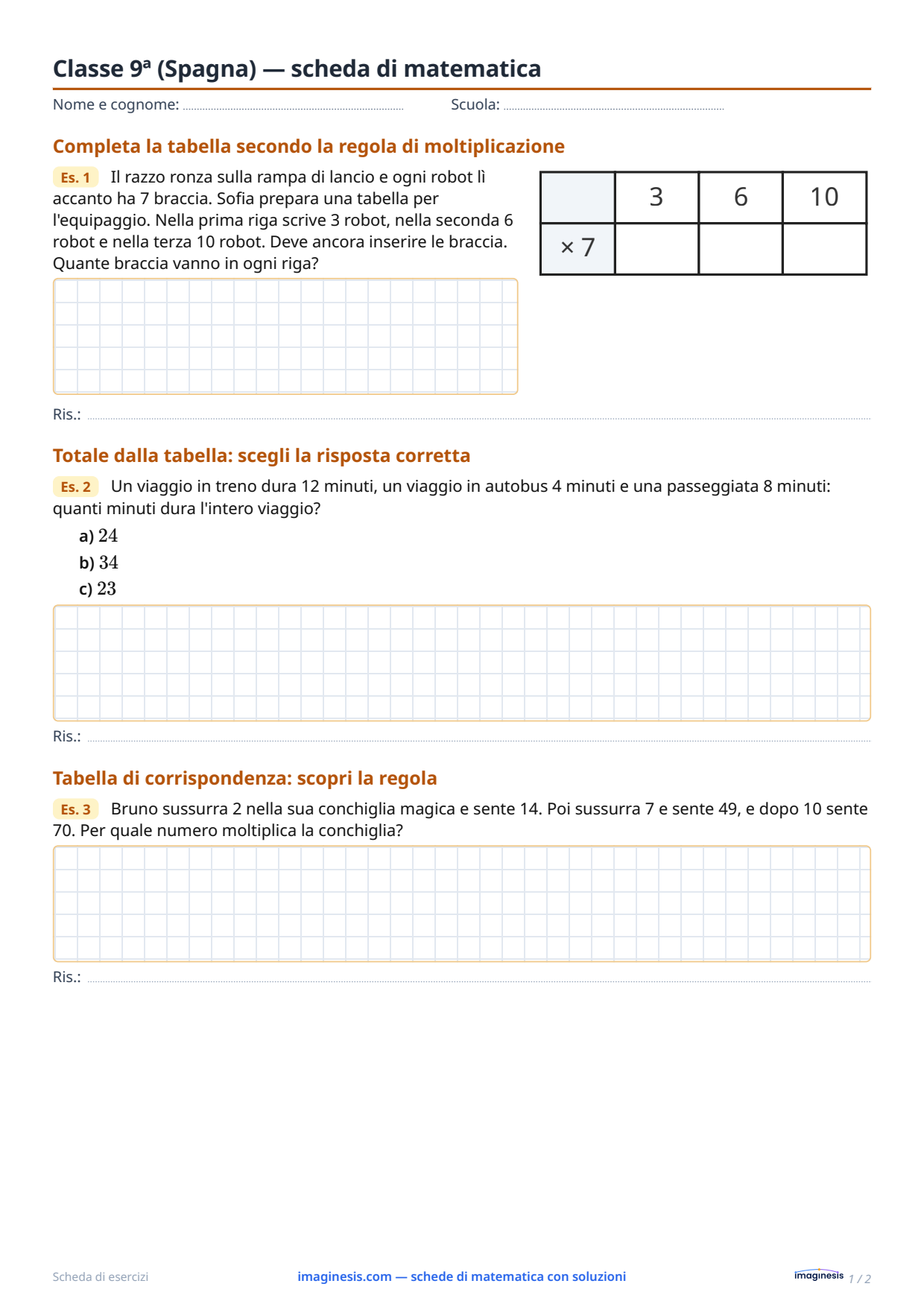 Classe 9ª (Spagna) — scheda di matematica — Scheda dello studente: scheda di matematica da stampare (Classe 9ª, Spagna)