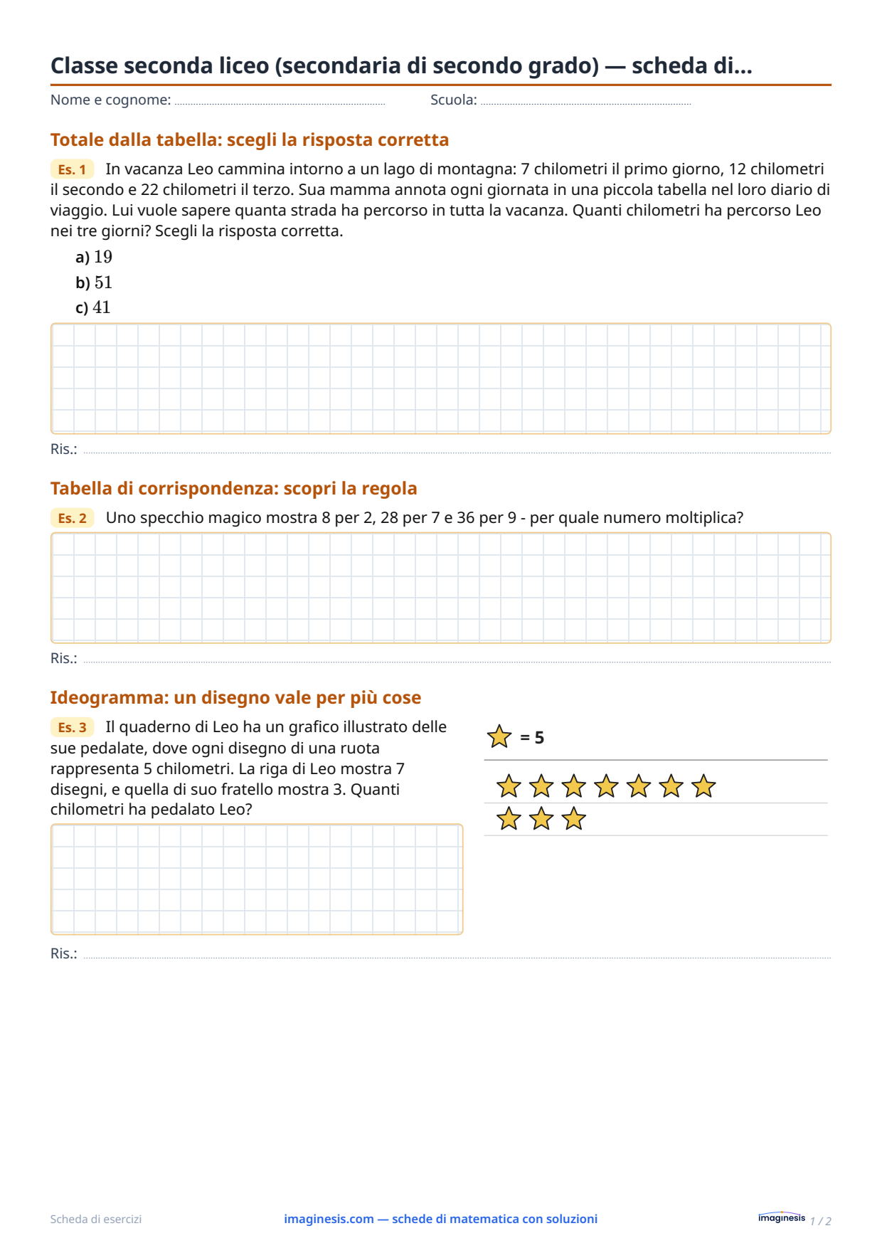 Classe seconda liceo (secondaria di secondo grado) — scheda di… — Scheda dello studente: scheda di matematica da stampare (Classe seconda liceo (secondaria di secondo grado), Italia)