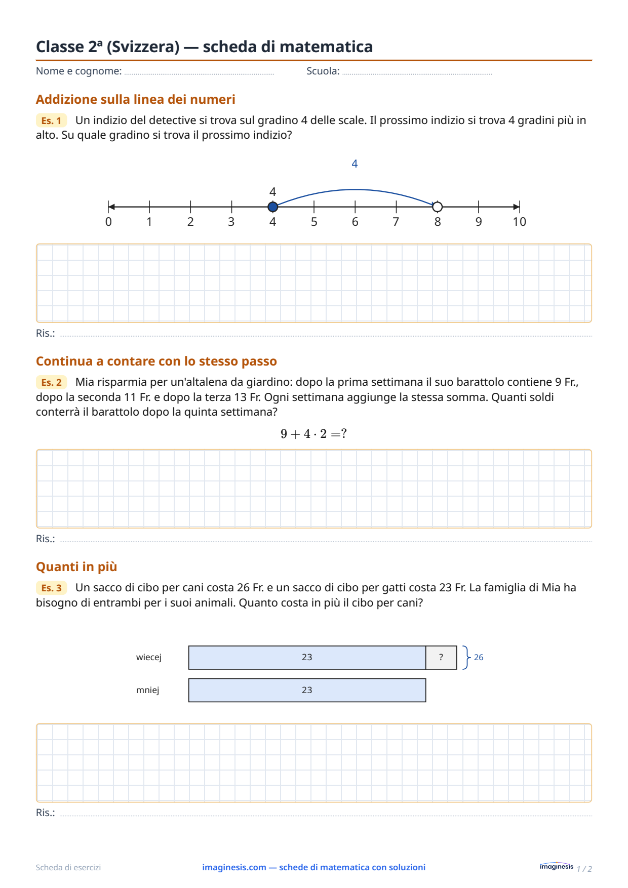 Classe 2ª (Svizzera) — scheda di matematica — Scheda dello studente: scheda di matematica da stampare (Classe 2ª, Svizzera)