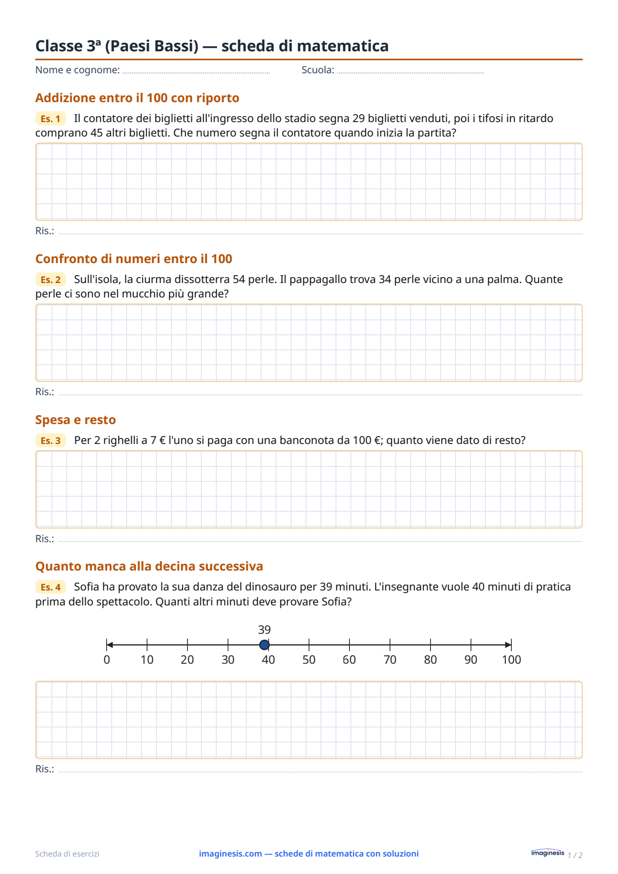 Classe 3ª (Paesi Bassi) — scheda di matematica — Scheda dello studente: scheda di matematica da stampare (Classe 3ª, Paesi Bassi)