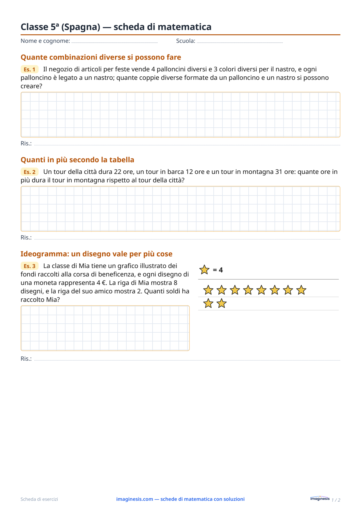 Classe 5ª (Spagna) — scheda di matematica — Scheda dello studente: scheda di matematica da stampare (Classe 5ª, Spagna)