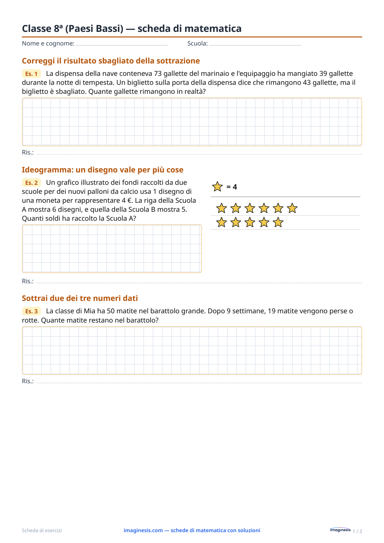 Classe 8ª (Paesi Bassi) — scheda di matematica — Scheda dello studente: scheda di matematica da stampare (Classe 8ª, Paesi Bassi)
