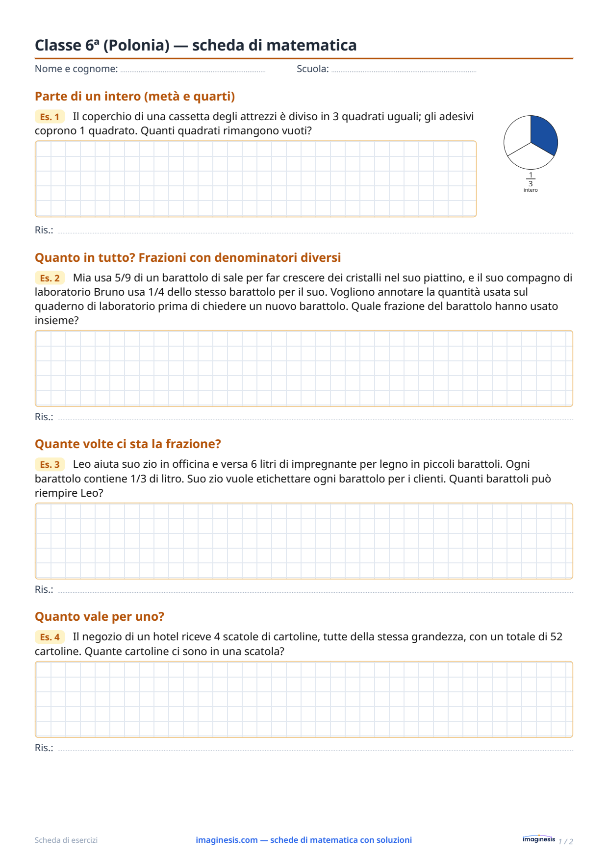 Classe 6ª (Polonia) — scheda di matematica — Scheda dello studente: scheda di matematica da stampare (Classe 6ª, Polonia)