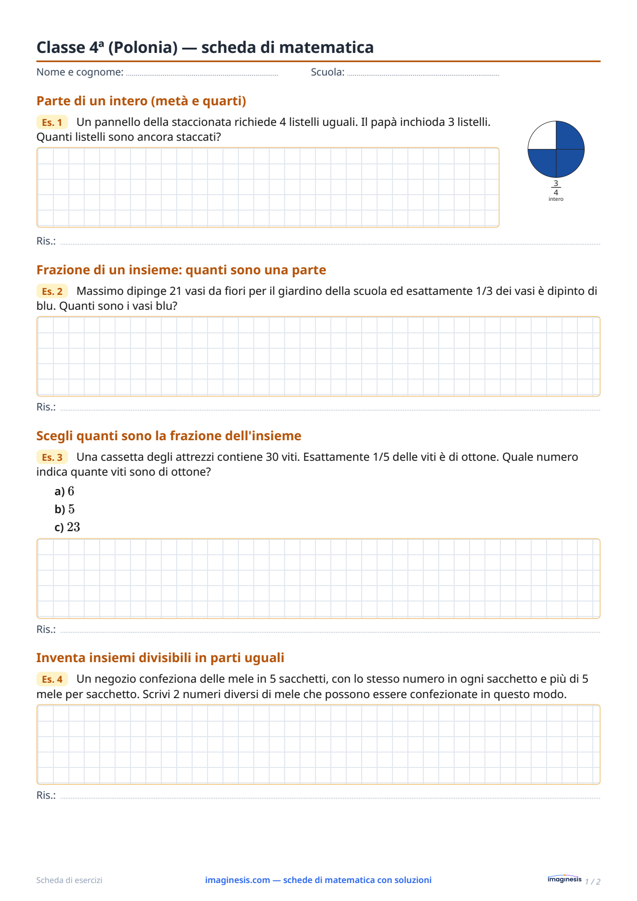 Classe 4ª (Polonia) — scheda di matematica — Scheda dello studente: scheda di matematica da stampare (Classe 4ª, Polonia)