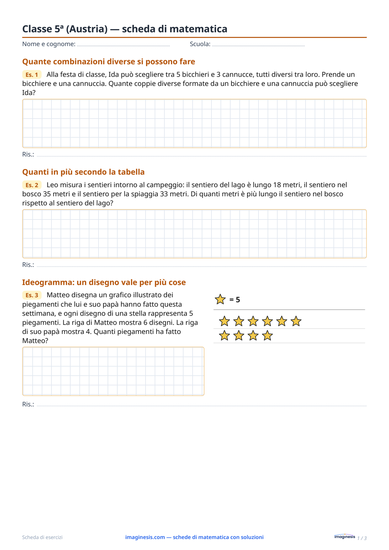 Classe 5ª (Austria) — scheda di matematica — Scheda dello studente: scheda di matematica da stampare (Classe 5ª, Austria)