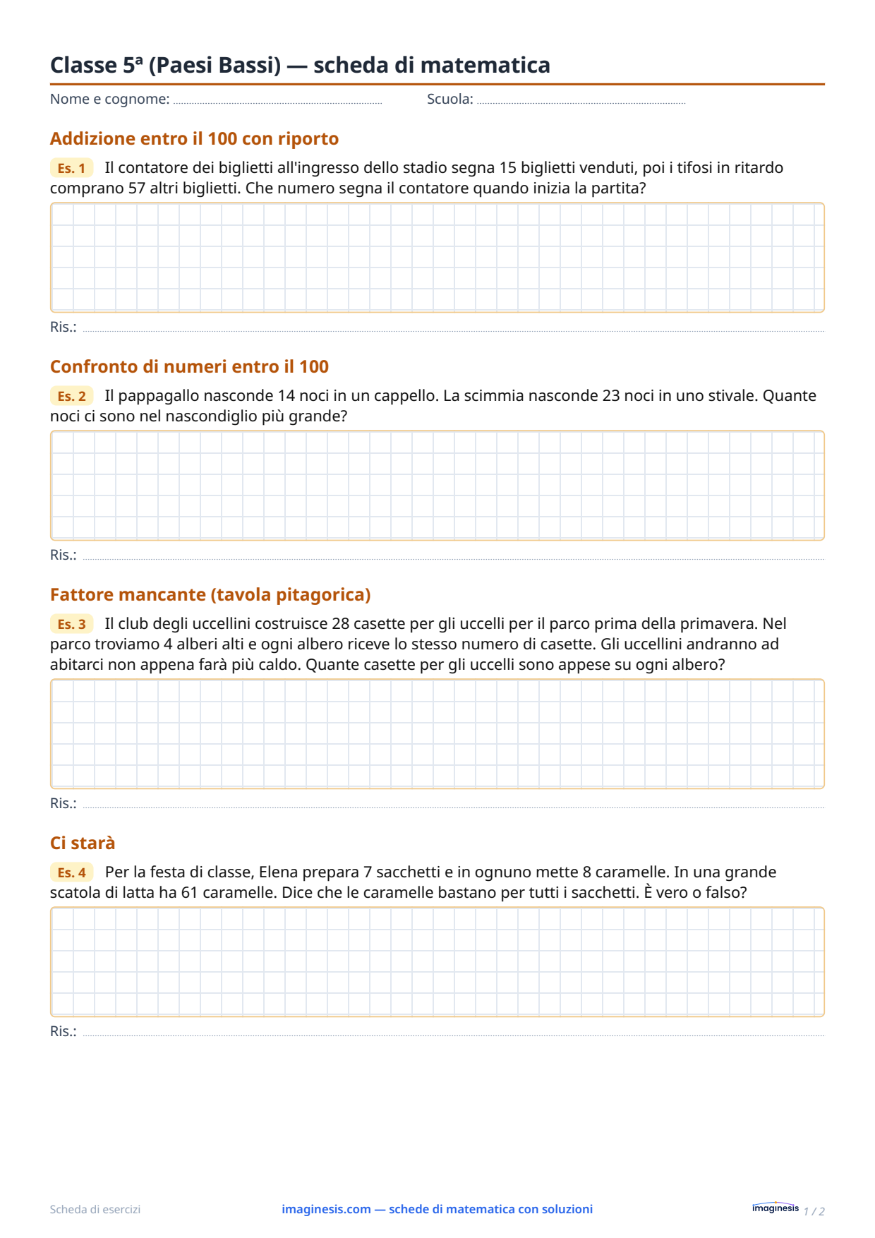 Classe 5ª (Paesi Bassi) — scheda di matematica — Scheda dello studente: scheda di matematica da stampare (Classe 5ª, Paesi Bassi)