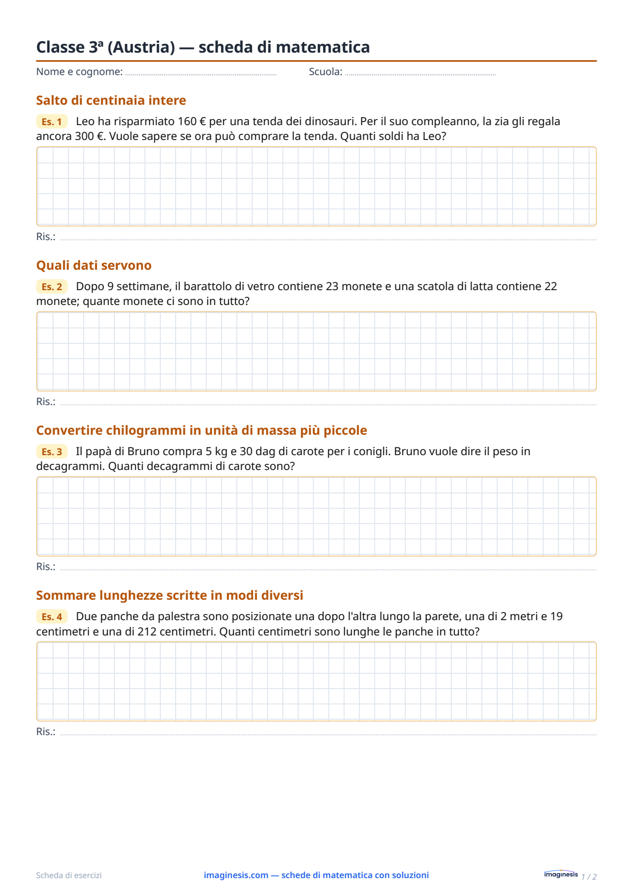 Classe 3ª (Austria) — scheda di matematica — Scheda dello studente: scheda di matematica da stampare (Classe 3ª, Austria)