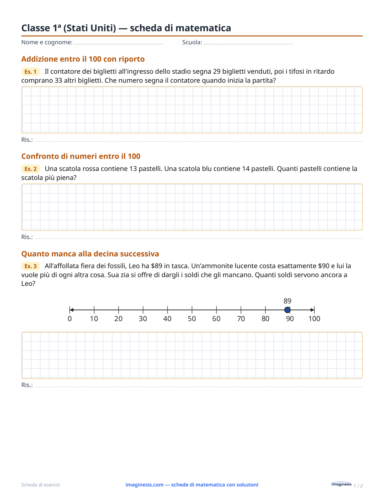 Classe 1ª (Stati Uniti) — scheda di matematica — Scheda dello studente: scheda di matematica da stampare (Classe 1ª, Stati Uniti)