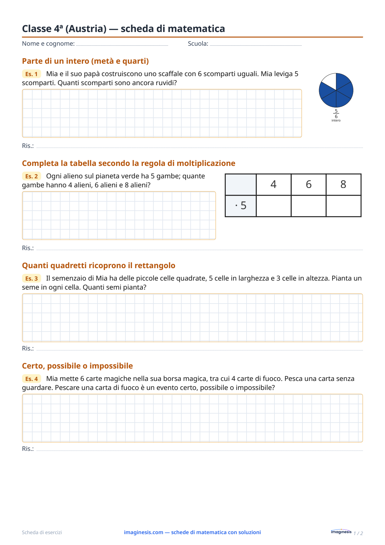 Classe 4ª (Austria) — scheda di matematica — Scheda dello studente: scheda di matematica da stampare (Classe 4ª, Austria)