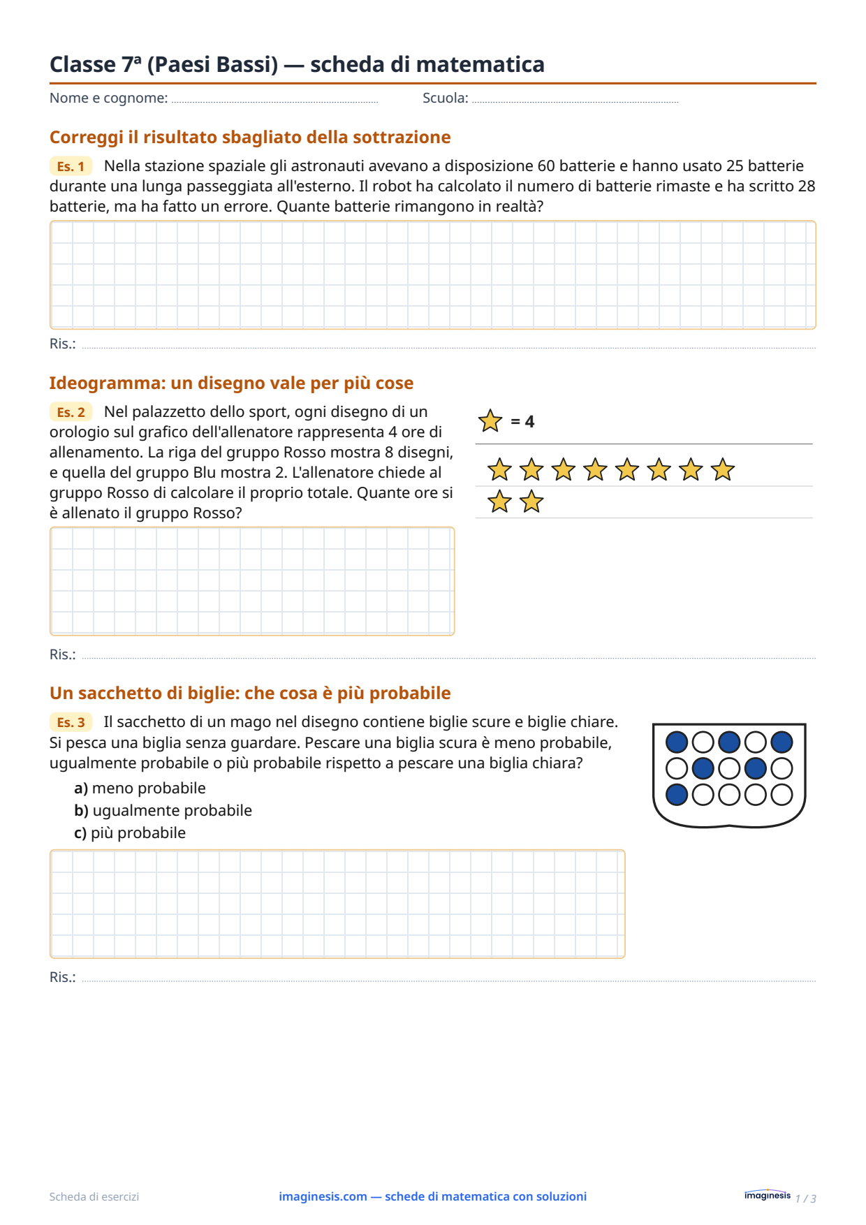 Classe 7ª (Paesi Bassi) — scheda di matematica — Scheda dello studente: scheda di matematica da stampare (Classe 7ª, Paesi Bassi)