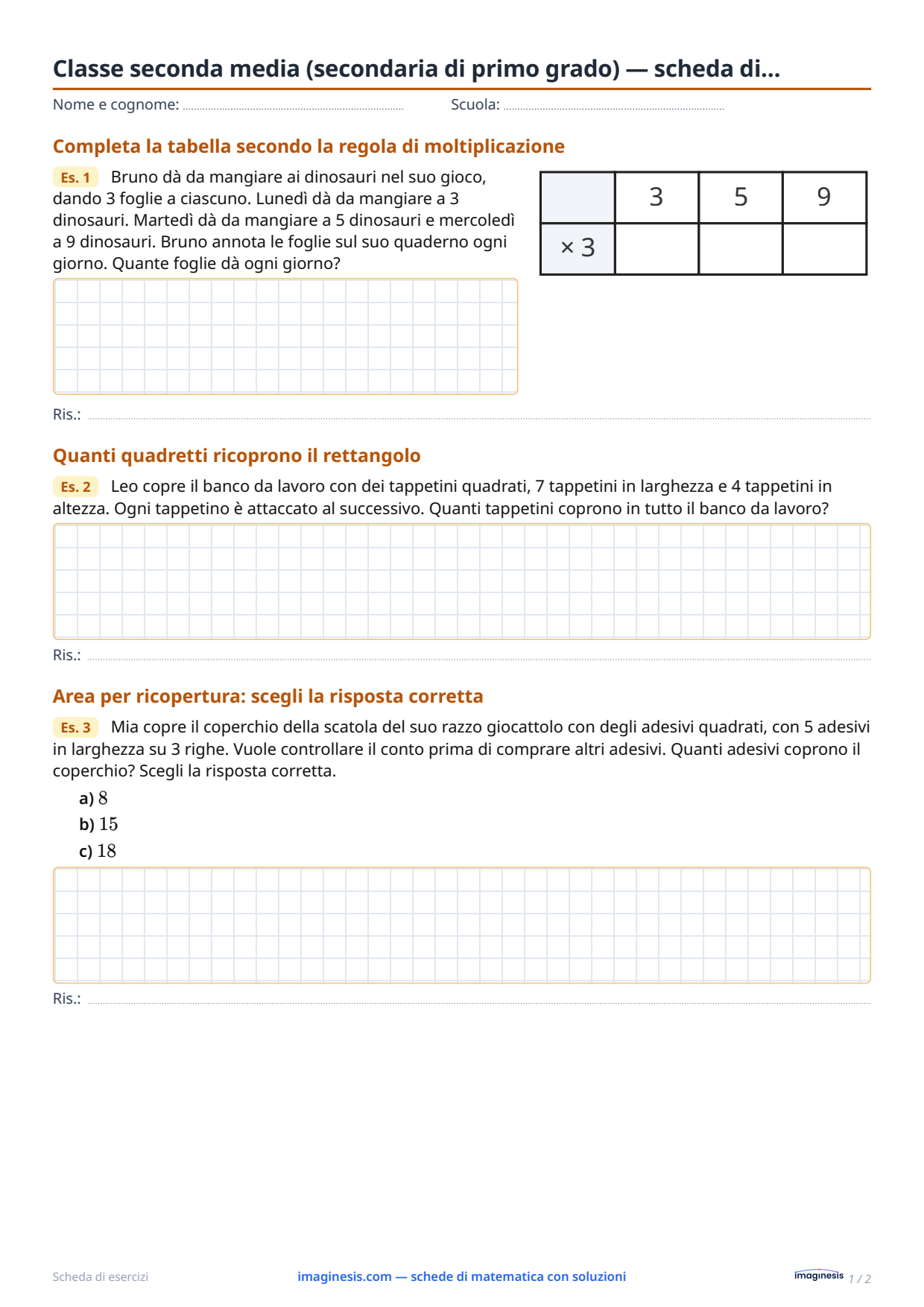 Classe seconda media (secondaria di primo grado) — scheda di… — Scheda dello studente: scheda di matematica da stampare (Classe seconda media (secondaria di primo grado), Italia)