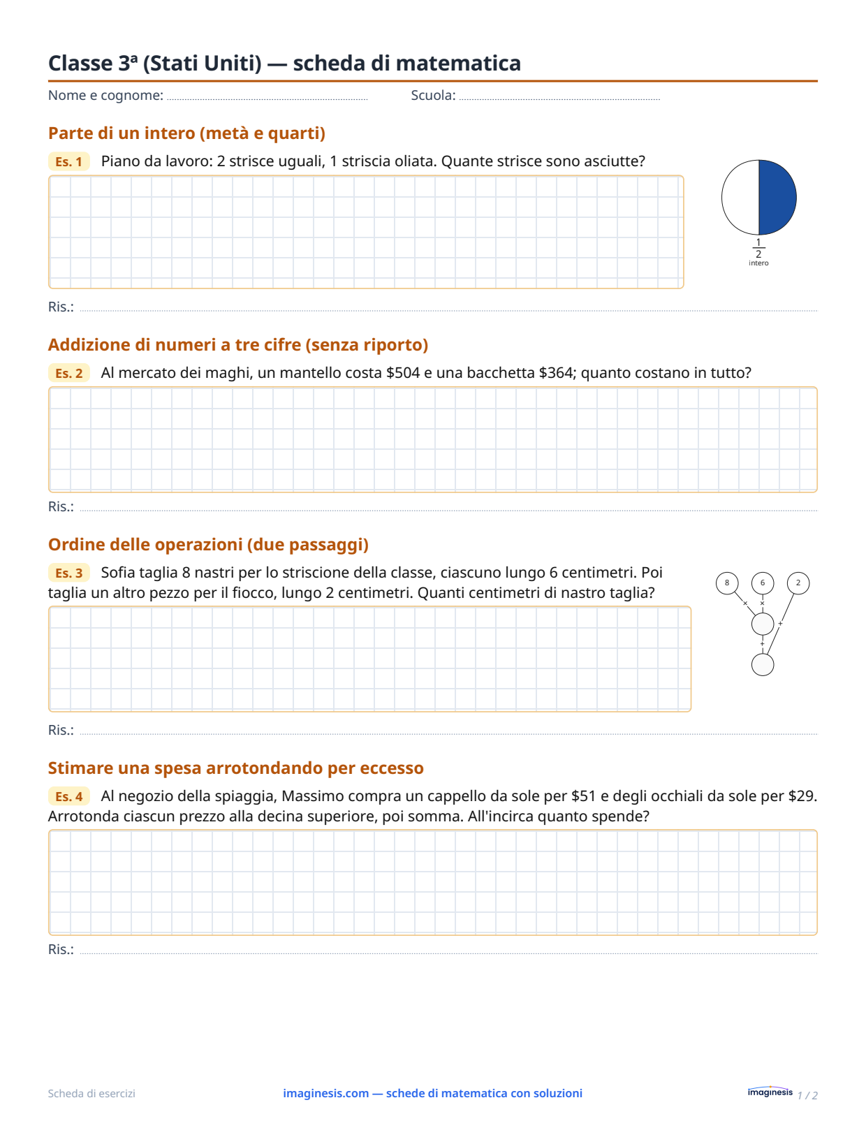 Classe 3ª (Stati Uniti) — scheda di matematica — Scheda dello studente: scheda di matematica da stampare (Classe 3ª, Stati Uniti)