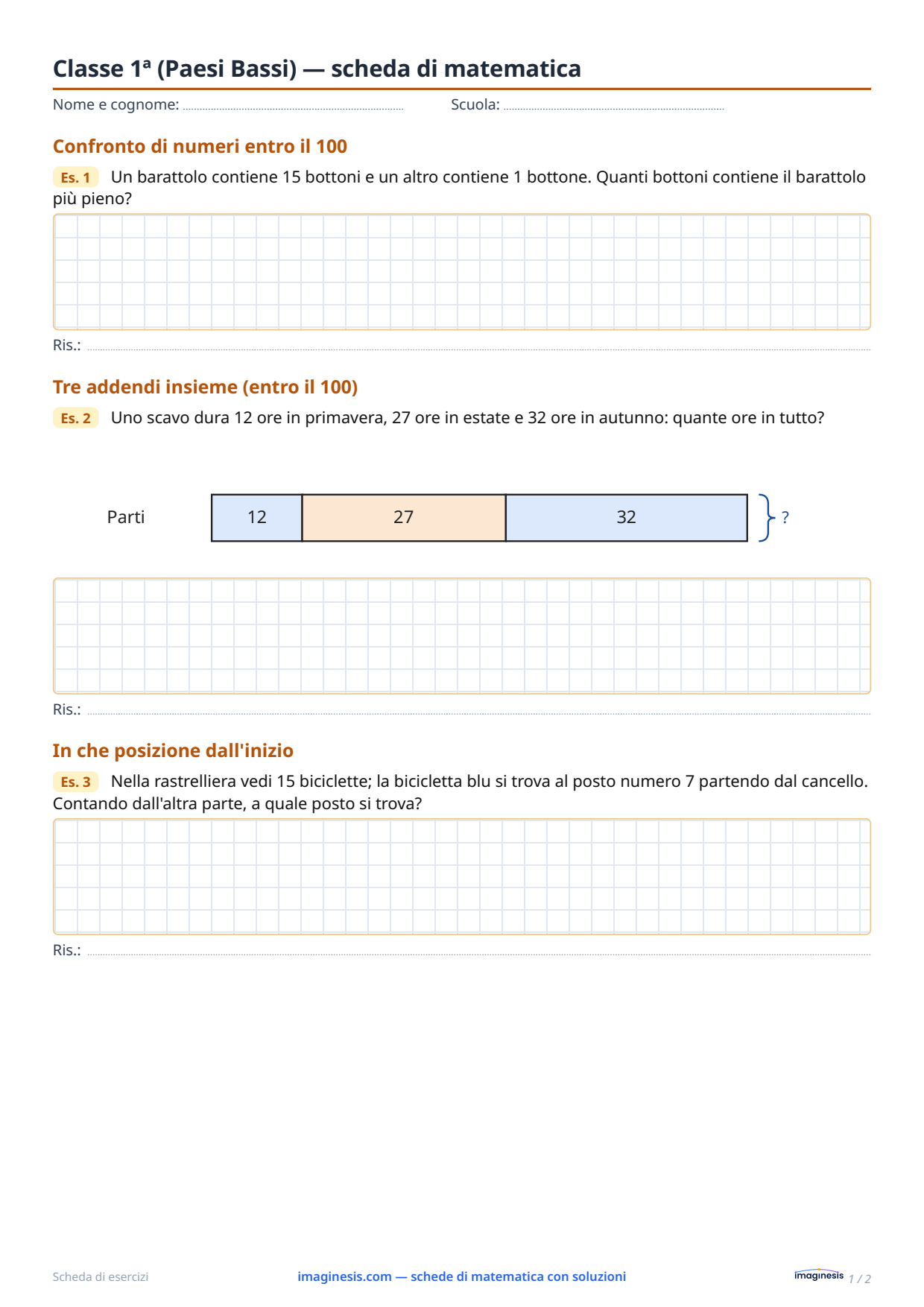 Classe 1ª (Paesi Bassi) — scheda di matematica — Scheda dello studente: scheda di matematica da stampare (Classe 1ª, Paesi Bassi)