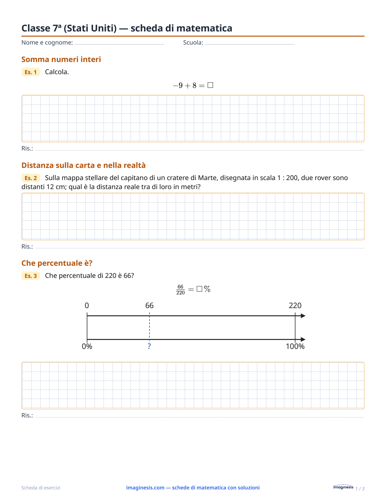 Classe 7ª (Stati Uniti) — scheda di matematica — Scheda dello studente: scheda di matematica da stampare (Classe 7ª, Stati Uniti)