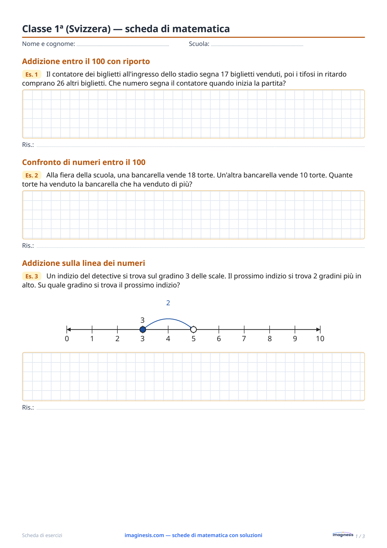 Classe 1ª (Svizzera) — scheda di matematica — Scheda dello studente: scheda di matematica da stampare (Classe 1ª, Svizzera)
