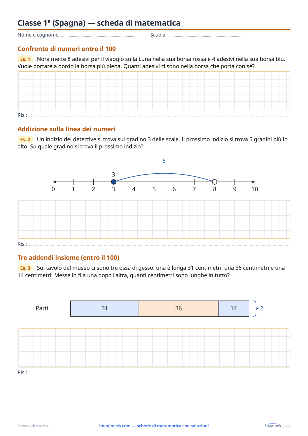 Classe 1ª (Spagna) — scheda di matematica — Scheda dello studente: scheda di matematica da stampare (Classe 1ª, Spagna)