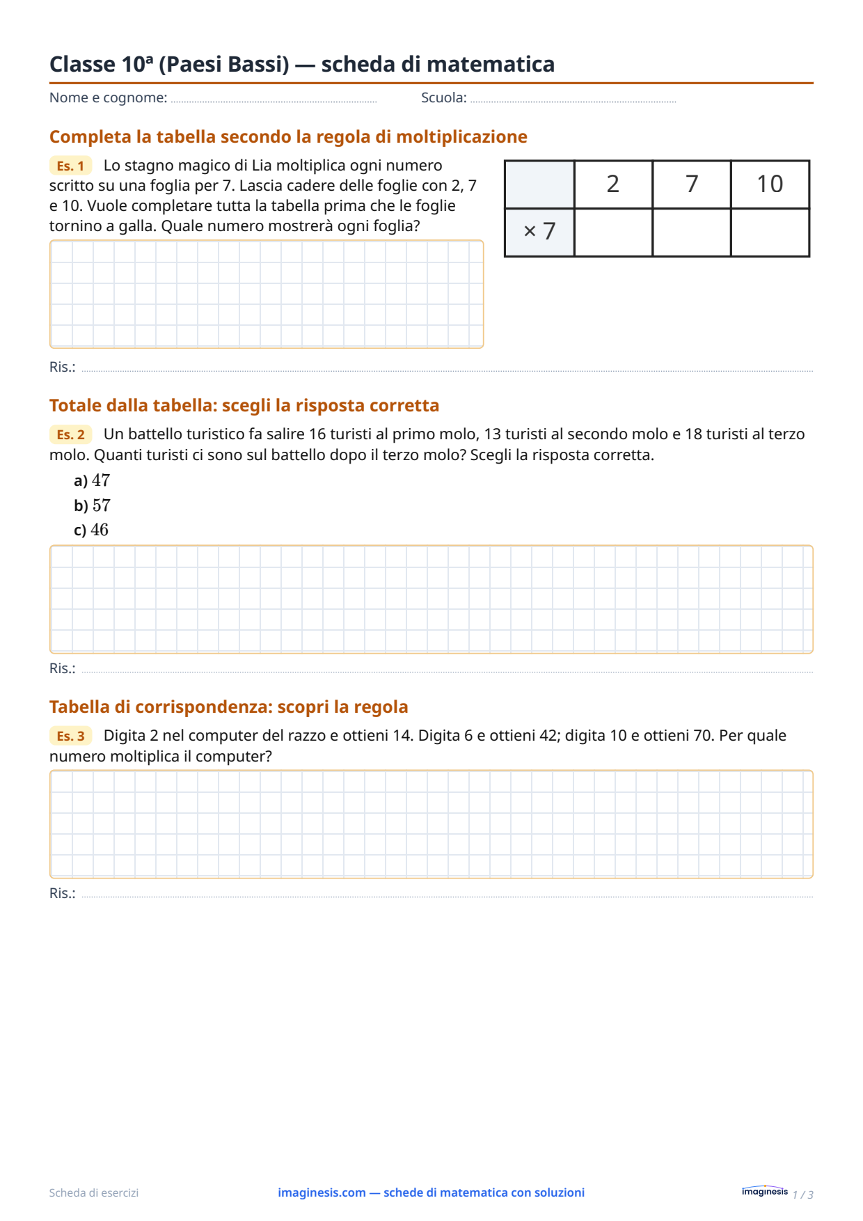 Classe 10ª (Paesi Bassi) — scheda di matematica — Scheda dello studente: scheda di matematica da stampare (Classe 10ª, Paesi Bassi)