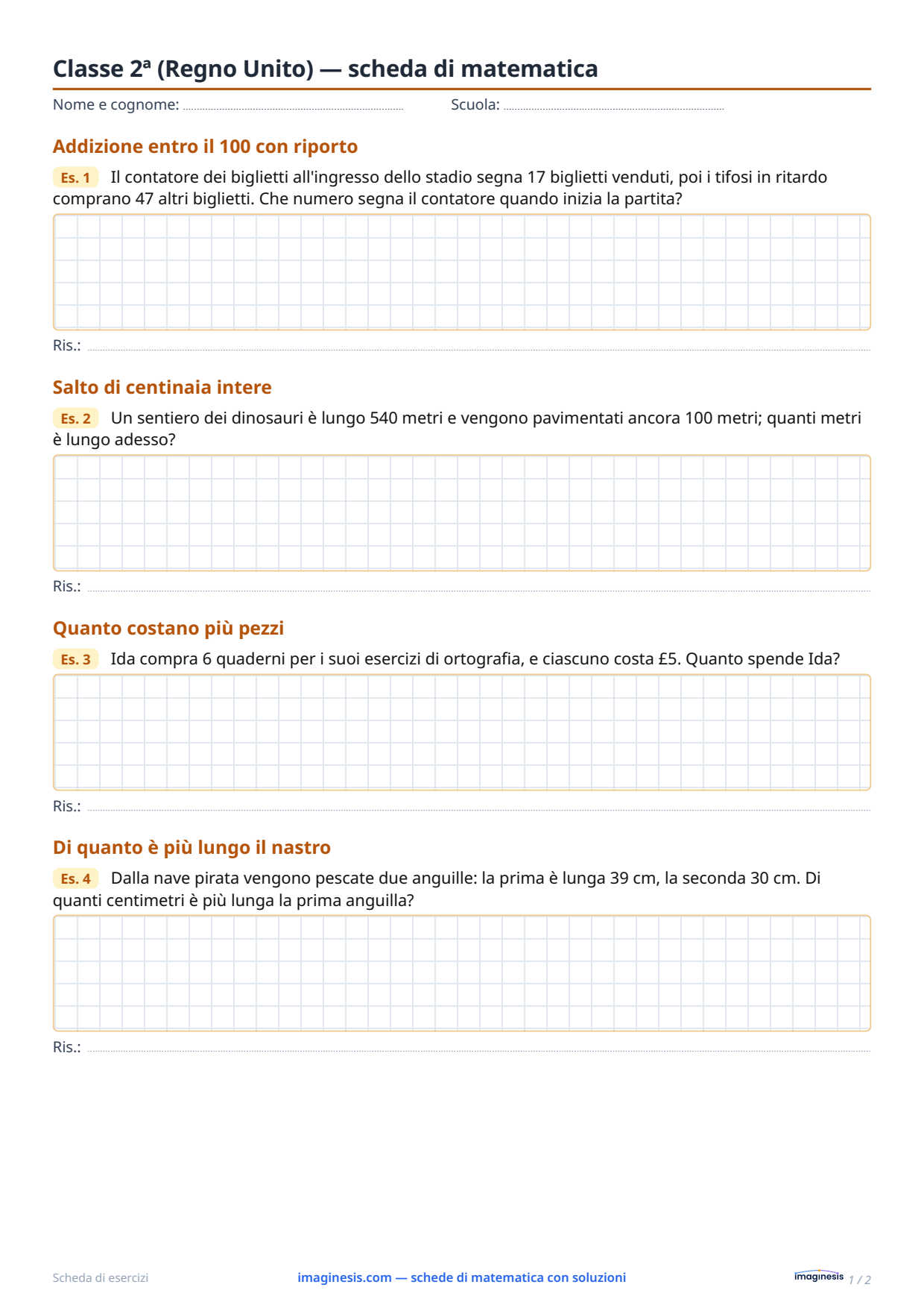 Classe 2ª (Regno Unito) — scheda di matematica — Scheda dello studente: scheda di matematica da stampare (Classe 2ª, Regno Unito)
