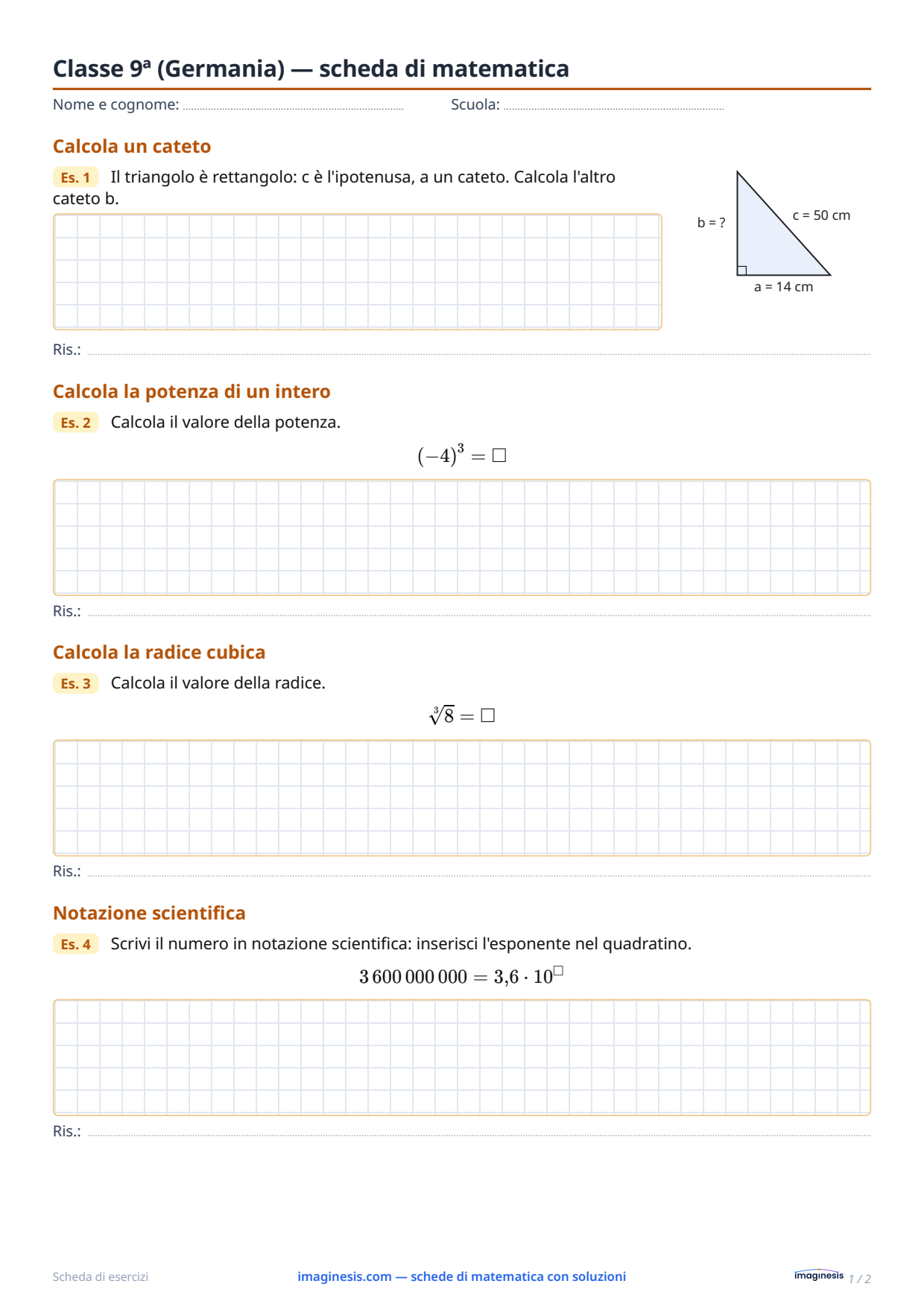 Classe 9ª (Germania) — scheda di matematica — Scheda dello studente: scheda di matematica da stampare (Classe 9ª, Germania)