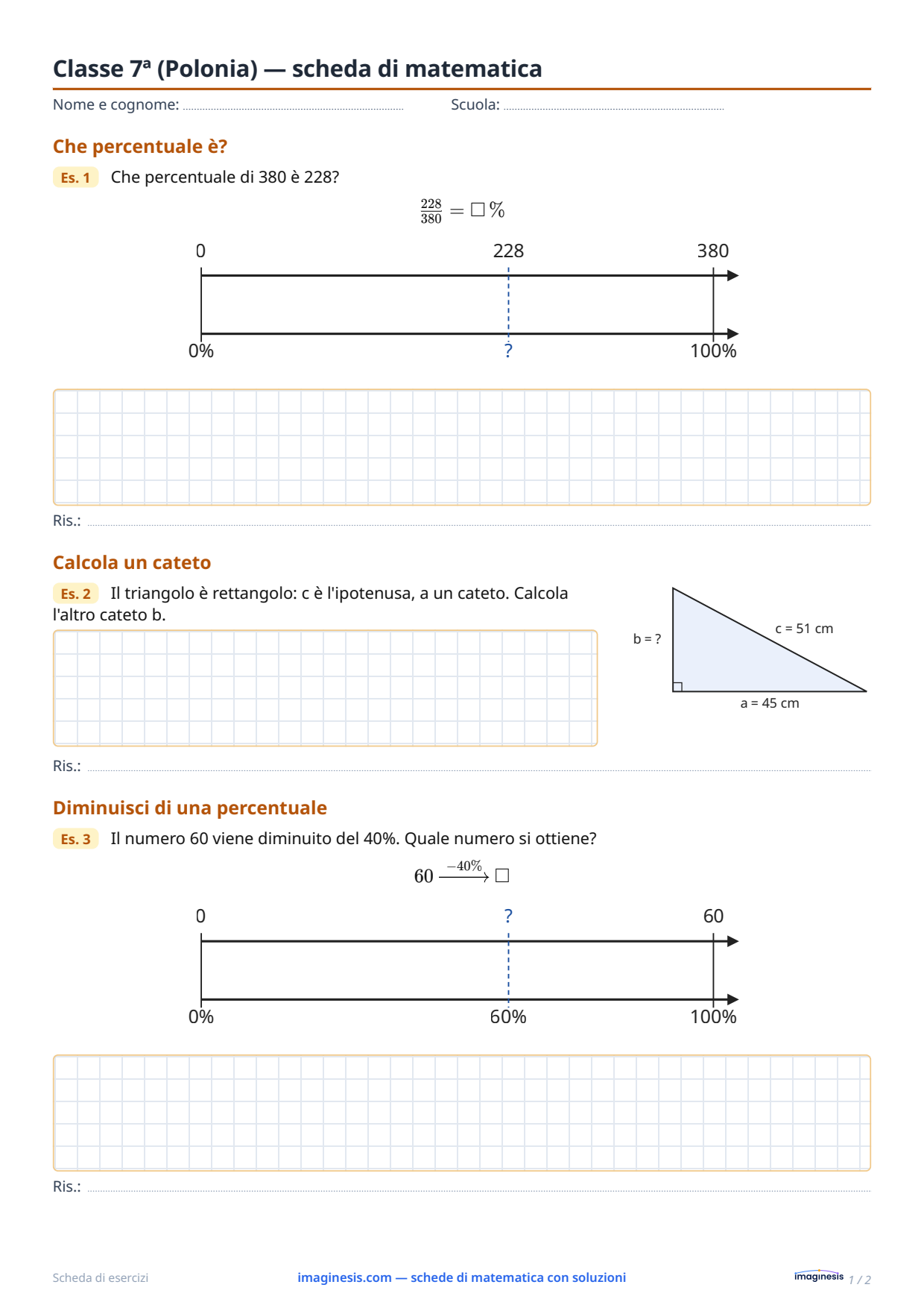 Classe 7ª (Polonia) — scheda di matematica — Scheda dello studente: scheda di matematica da stampare (Classe 7ª, Polonia)