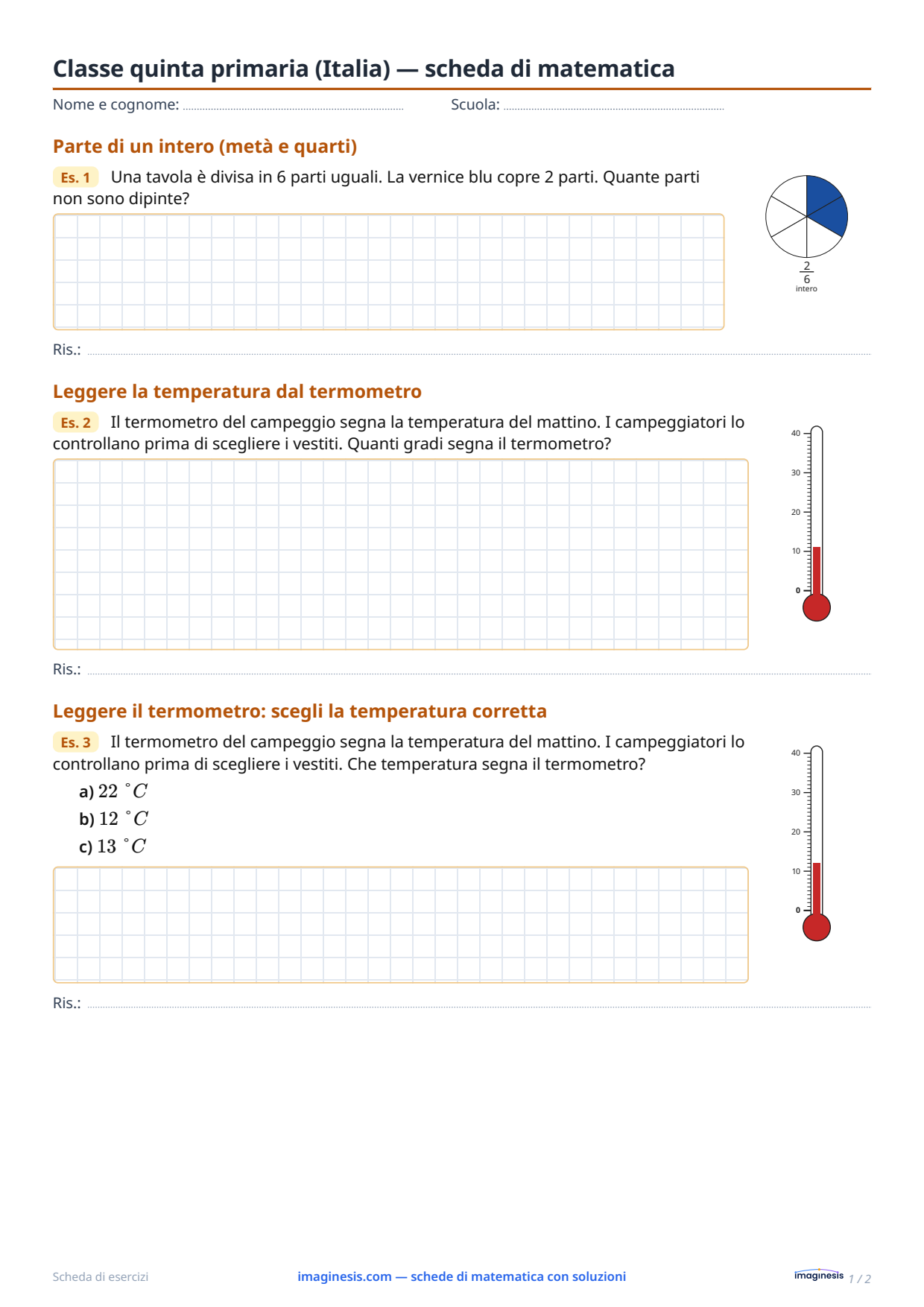 Classe quinta primaria (Italia) — scheda di matematica — Scheda dello studente: scheda di matematica da stampare (Classe quinta primaria, Italia)