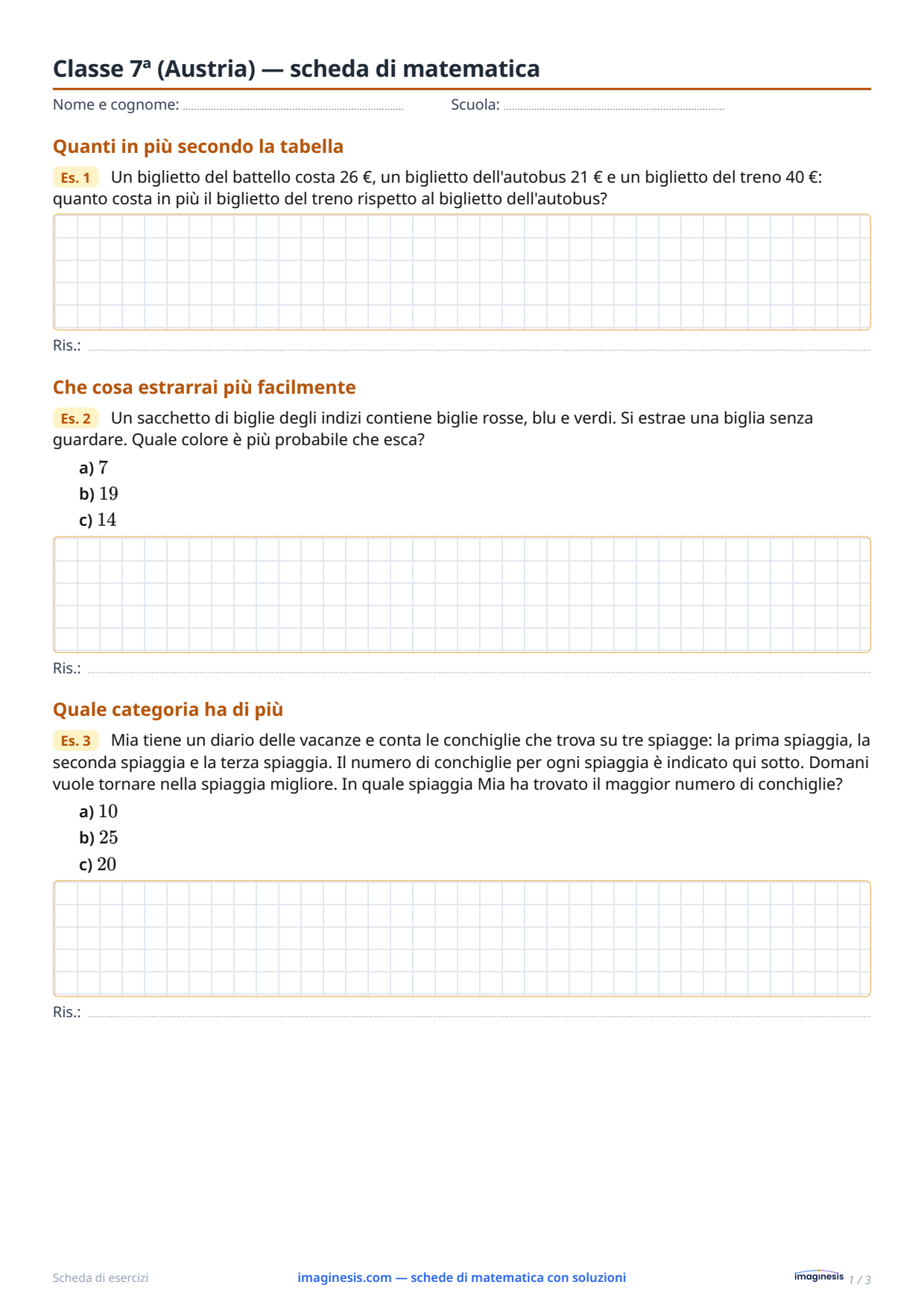 Classe 7ª (Austria) — scheda di matematica — Scheda dello studente: scheda di matematica da stampare (Classe 7ª, Austria)