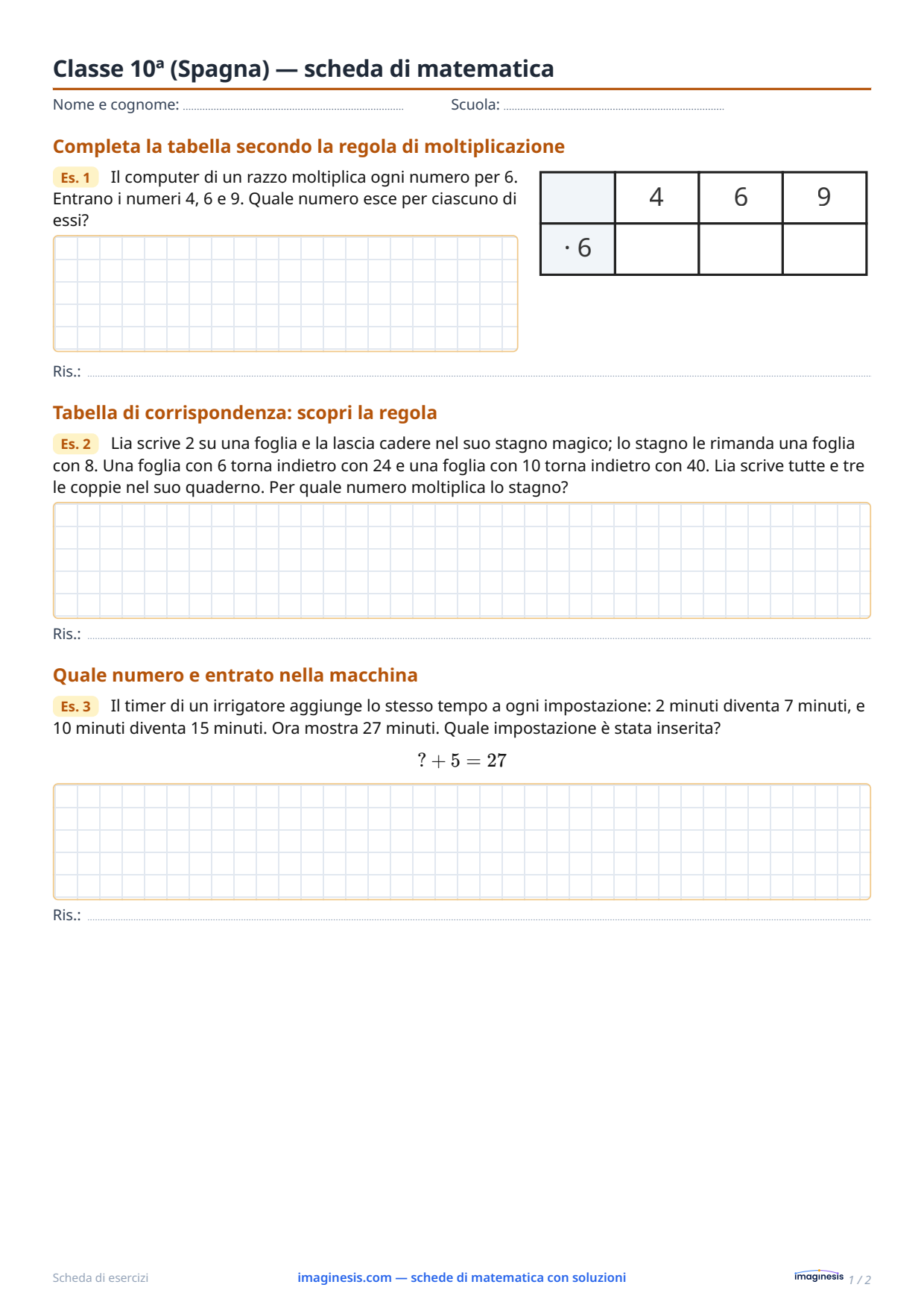 Classe 10ª (Spagna) — scheda di matematica — Scheda dello studente: scheda di matematica da stampare (Classe 10ª, Spagna)