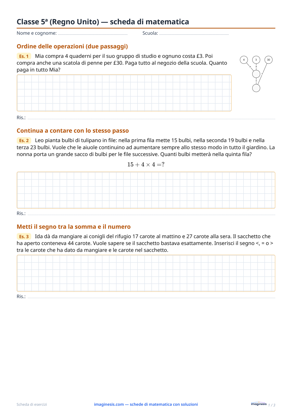 Classe 5ª (Regno Unito) — scheda di matematica — Scheda dello studente: scheda di matematica da stampare (Classe 5ª, Regno Unito)