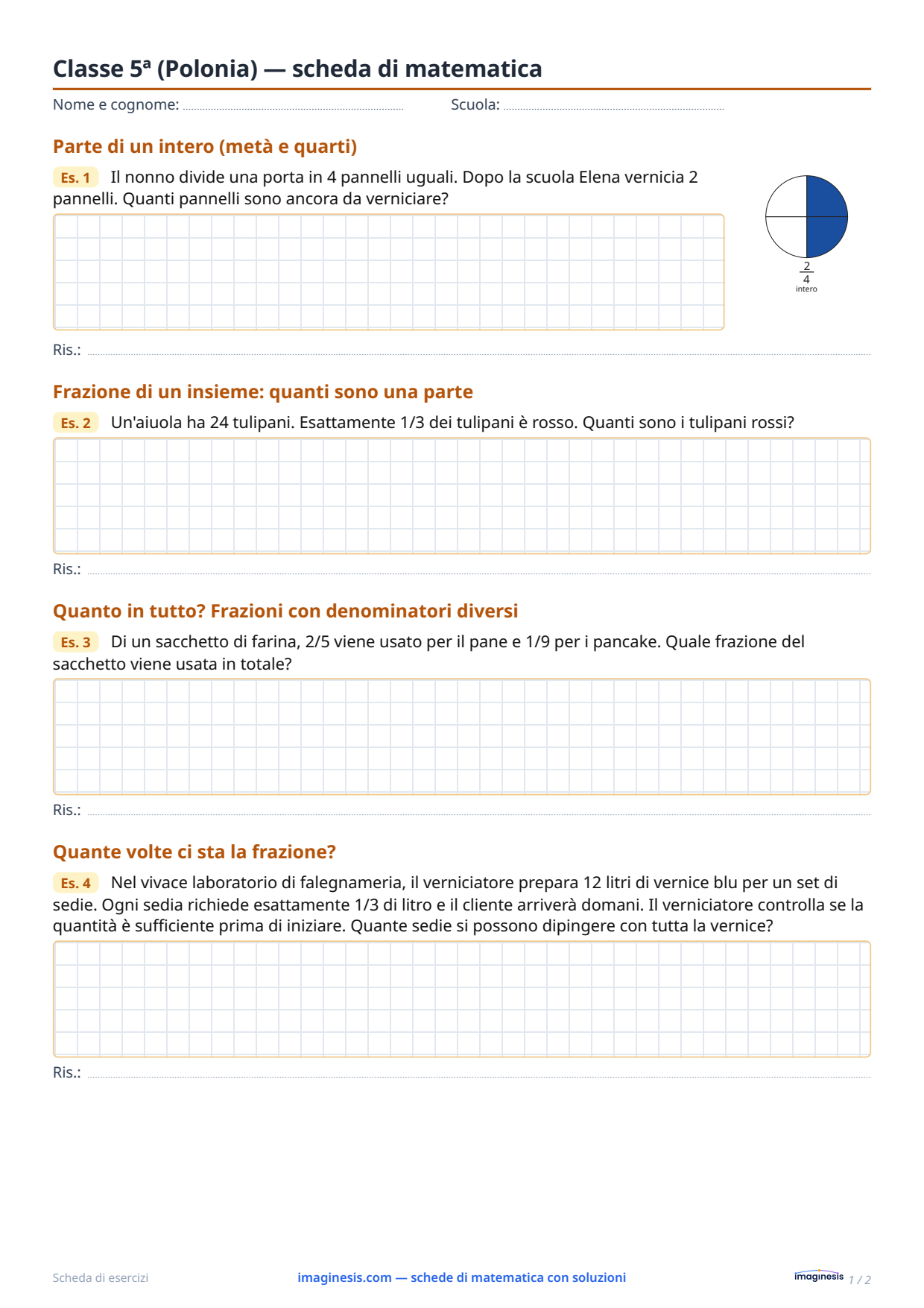 Classe 5ª (Polonia) — scheda di matematica — Scheda dello studente: scheda di matematica da stampare (Classe 5ª, Polonia)